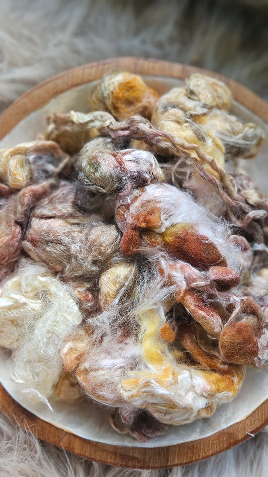 Caramel Berry - hand-dyed fine wool and silky bamboo mill ends - 5 oz |  142 g
