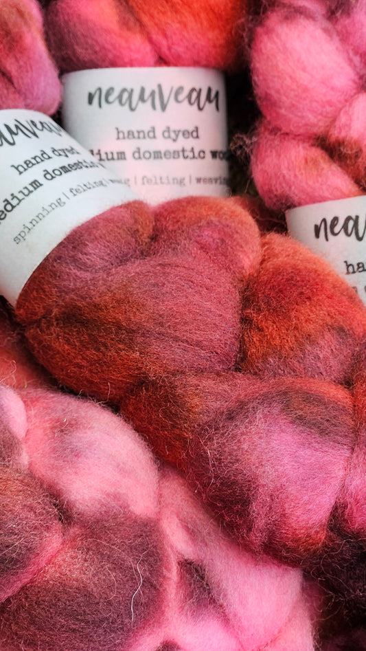 Scarlet Ibis - hand dyed domestic wool roving for felting and blending - 2 ounces | 57 grams
