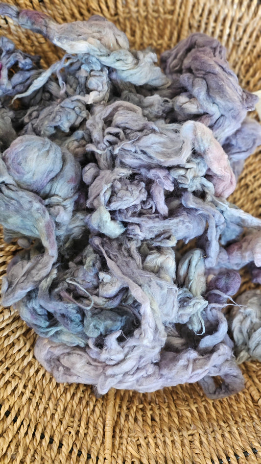 SETI Hand-Dyed Organic Extra Fine Cotton Noil for fiber art, texture blending, and papermaking - 1 ounce | 28 grams