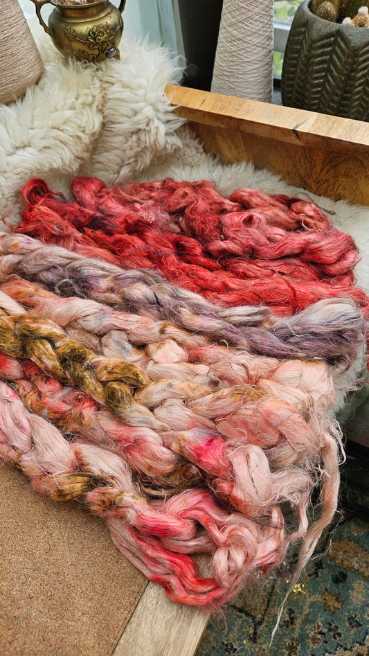 PHOENIX Hand-Dyed Fine Hemp for fiber art, texture blending, and papermaking - 2 ounces | 57 grams