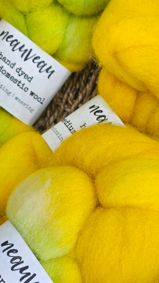 Canary - hand dyed domestic wool roving for felting and blending - 2 ounces | 57 grams