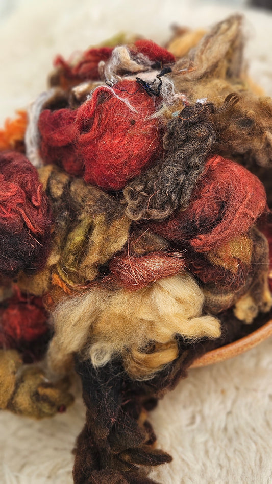 CANYON FOREST - Hand-Dyed Recycled Wool Texture Blend for art yarn embellishing, texture blending, felting, mixed media, and fiber art - 4 ounces | 114 grams