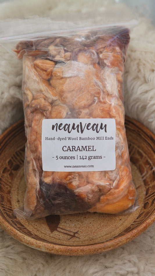 CARAMEL - hand-dyed extra fine wool and silky bamboo dense cloud recycled mill ends - 5 oz |  142 g