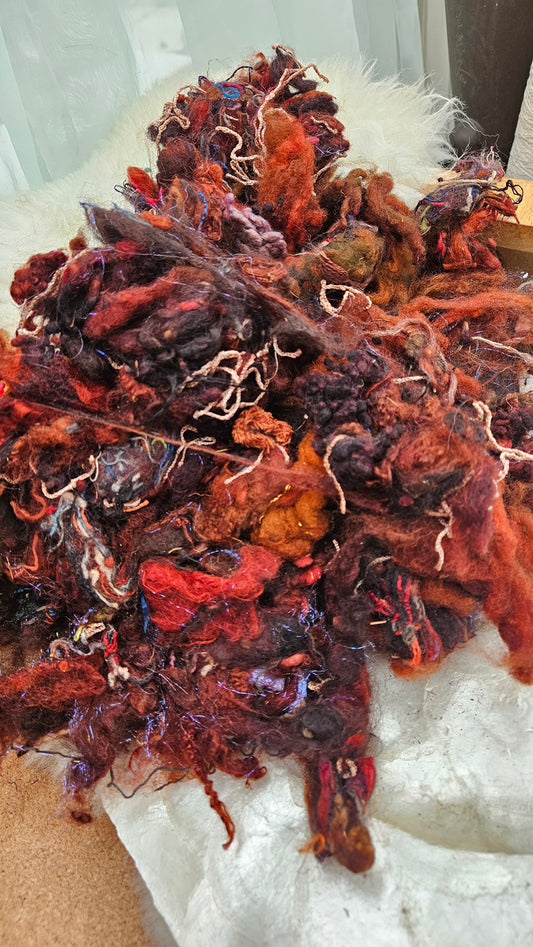 EMBER DAYS - Hand-Dyed Alpaca Bamboo Texture Blend for art yarn embellishing, texture blending, felting, mixed media, and fiber art - 4 ounces | 114 grams