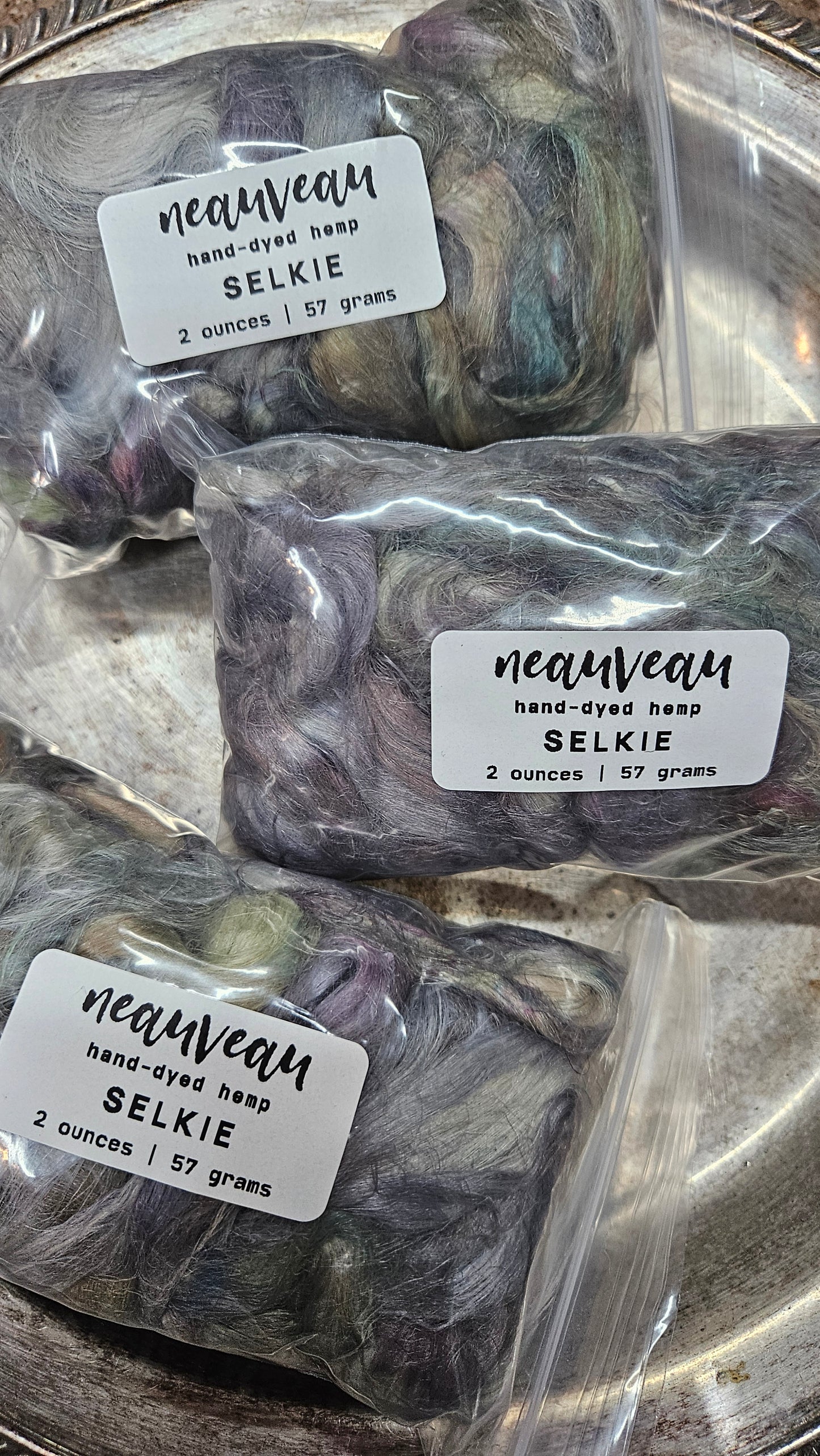 SELKIE Hand-Dyed Fine Hemp for fiber art, texture blending, and papermaking - 2 ounces | 57 grams