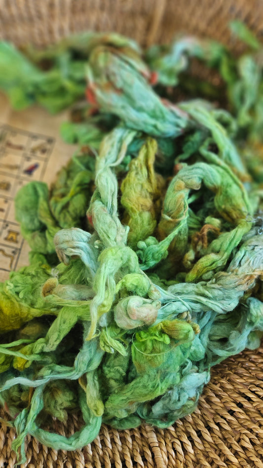 SCARAB Hand-Dyed Organic Extra Fine Cotton Noil for fiber art, texture blending, and papermaking - 1 ounce | 28 grams