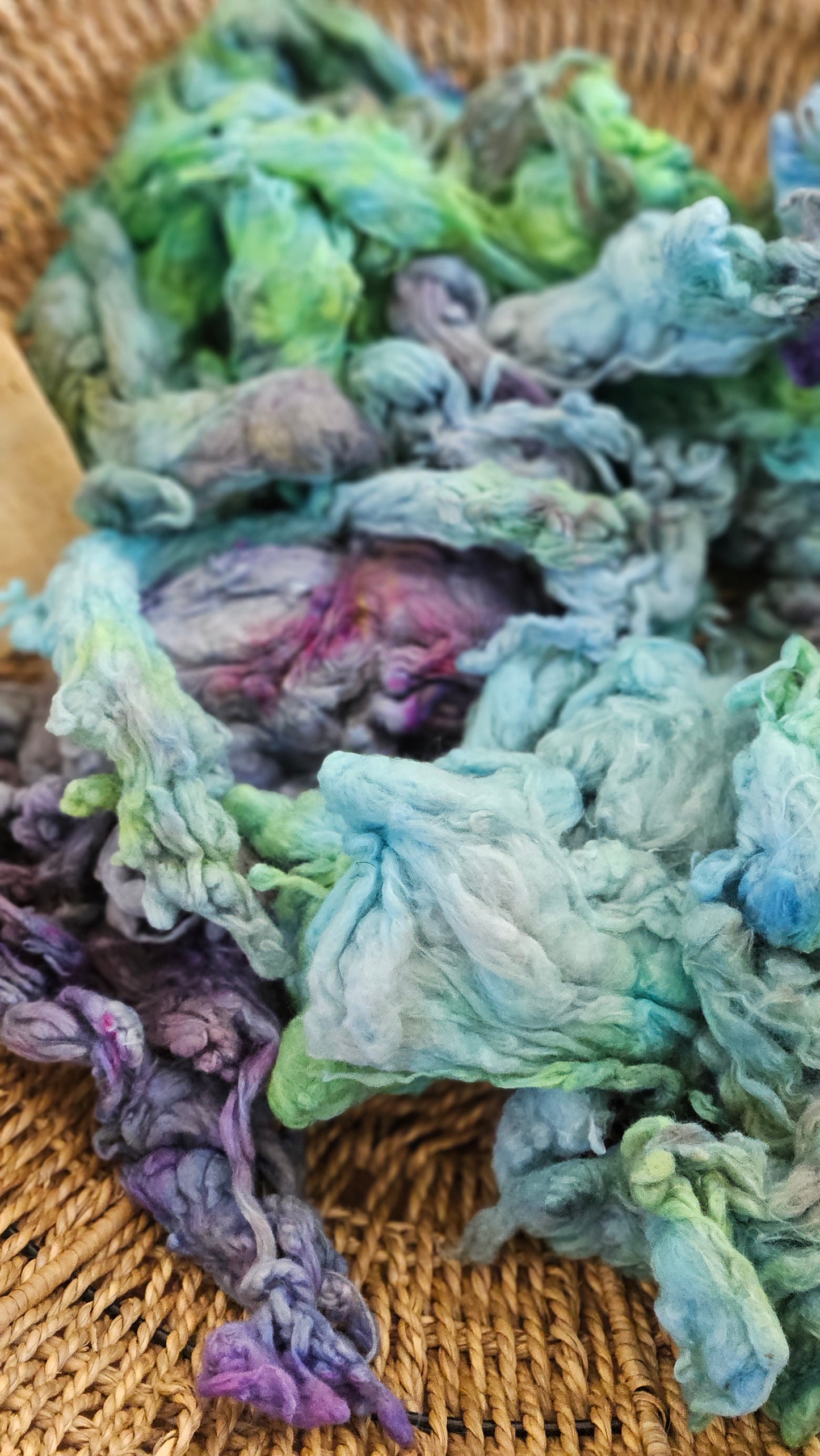 OSIRIS Hand-Dyed Organic Extra Fine Cotton Noil for fiber art, texture blending, and papermaking - 1 ounce | 28 grams