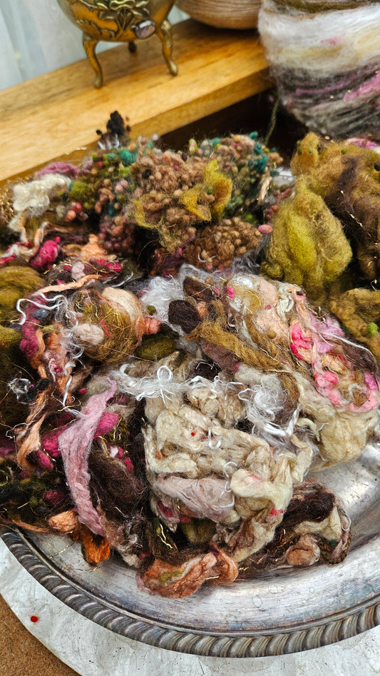 MIDSUMMER GARDEN - Hand-Dyed Alpaca Bamboo Texture Blend for art yarn embellishing, texture blending, felting, mixed media, and fiber art - 4 ounces | 114 grams