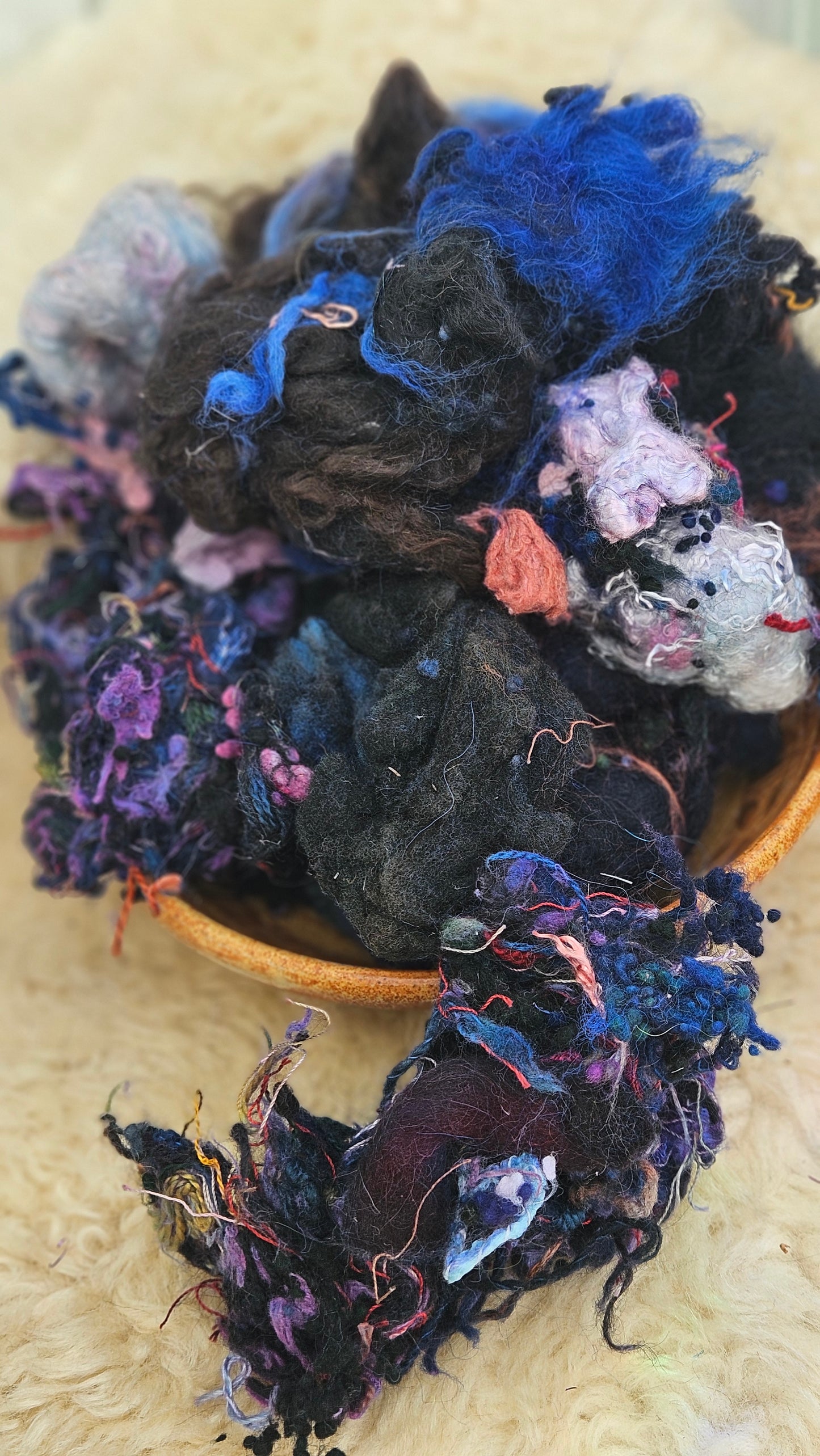 MOONLIT REEF - Hand-Dyed Alpaca Bamboo Texture Blend for art yarn embellishing, texture blending, felting, mixed media, and fiber art - 4 ounces | 114 grams
