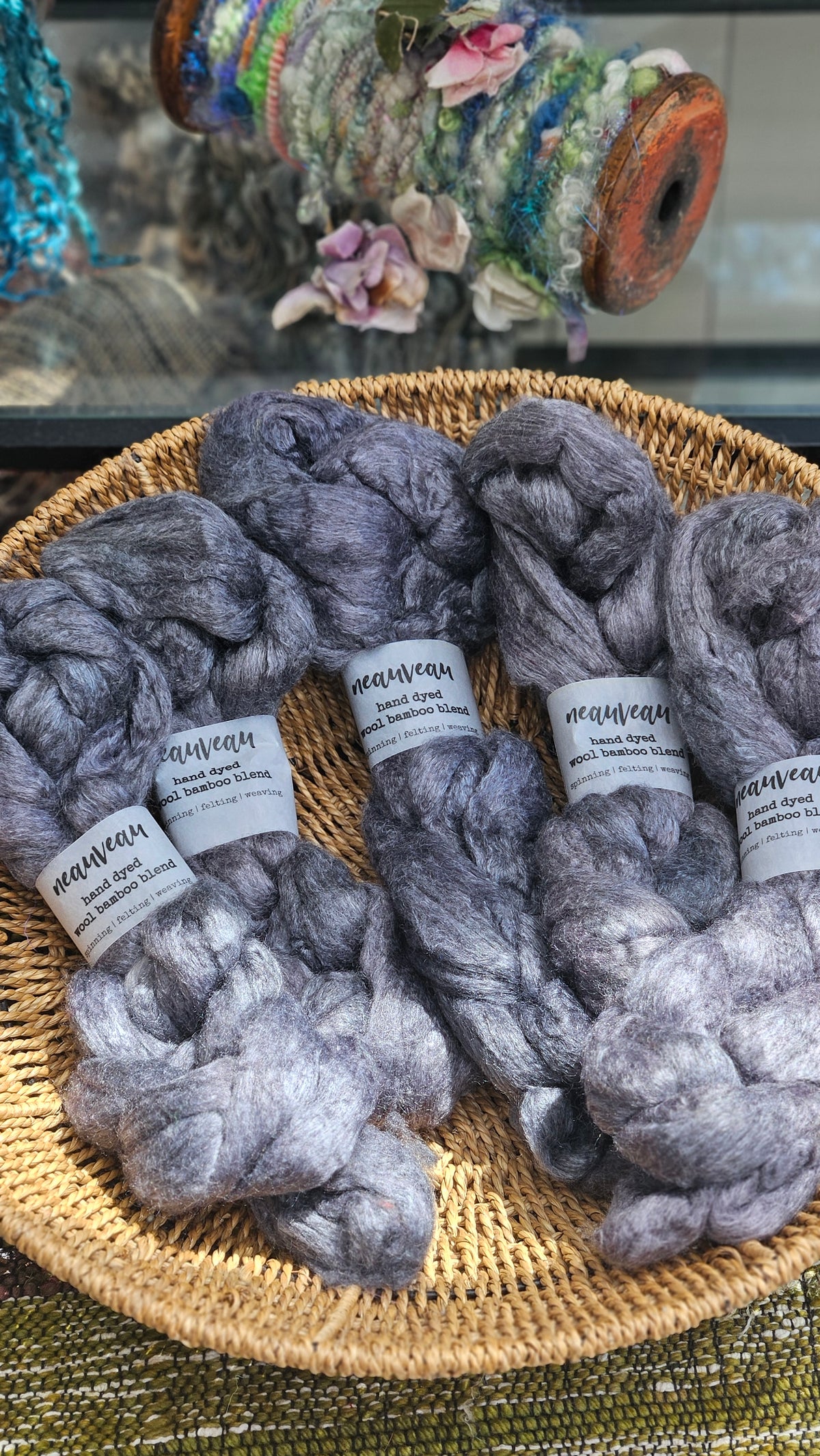 Charcoal Pearl - wool bamboo roving for felting and blending - 2 ounces | 57 grams