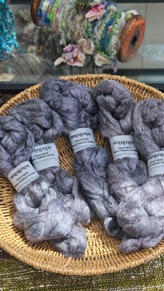 Charcoal Pearl - wool bamboo roving for felting and blending - 2 ounces | 57 grams