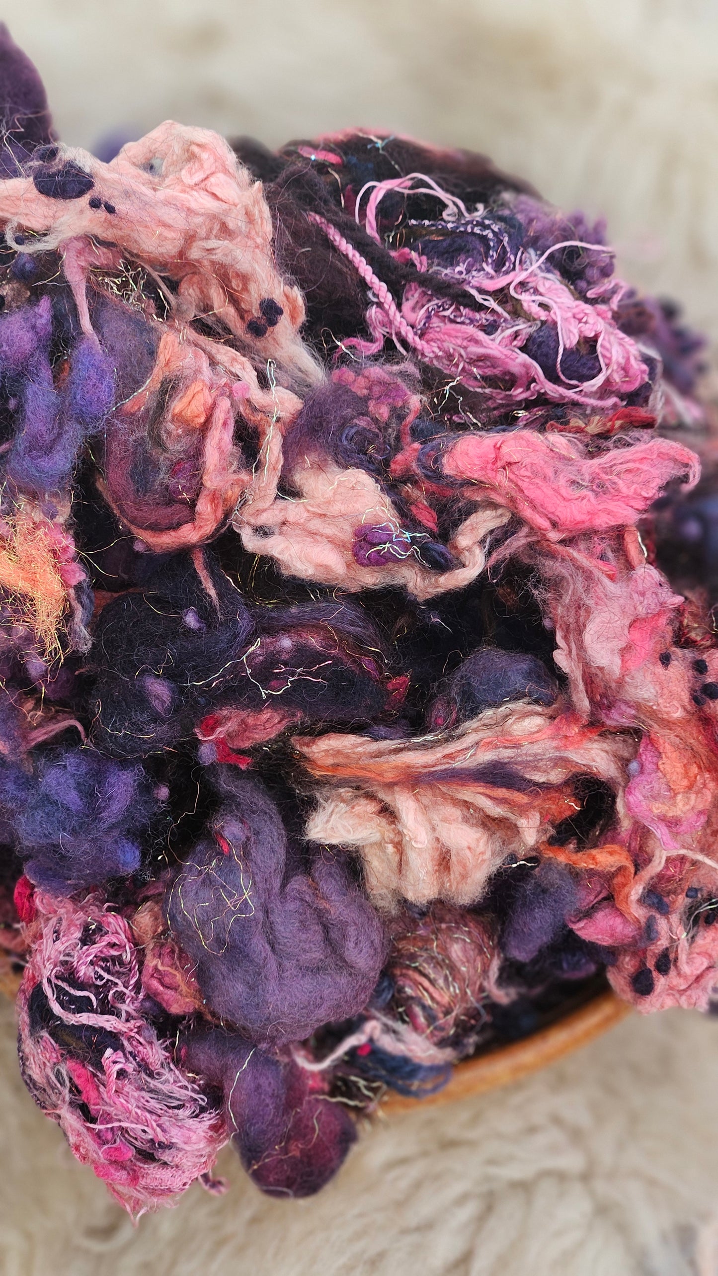 VINEYARD SUMMER - Hand-Dyed Alpaca Bamboo Texture Blend for art yarn embellishing, texture blending, felting, mixed media, and fiber art - 4 ounces | 114 grams