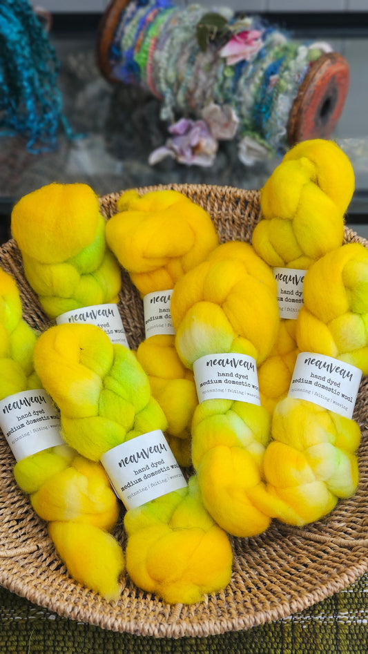 Canary - hand dyed domestic wool roving for felting and blending - 2 ounces | 57 grams