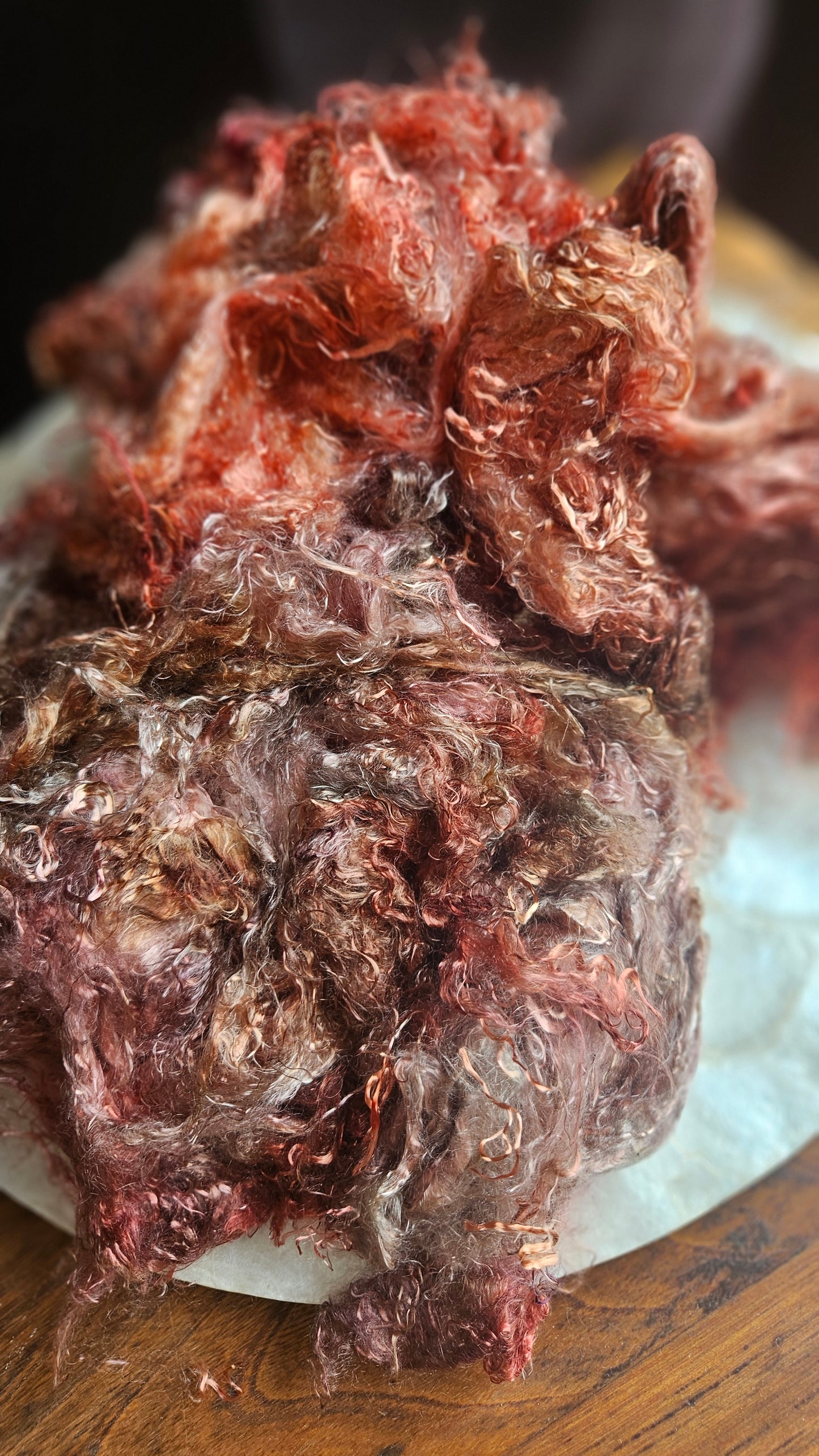 RUBELLITE - hand-dyed eucalyptus crimp faux-silk for art yarn embellishing, fiber blending, felting, and papermaking - 2 oz | 57 g