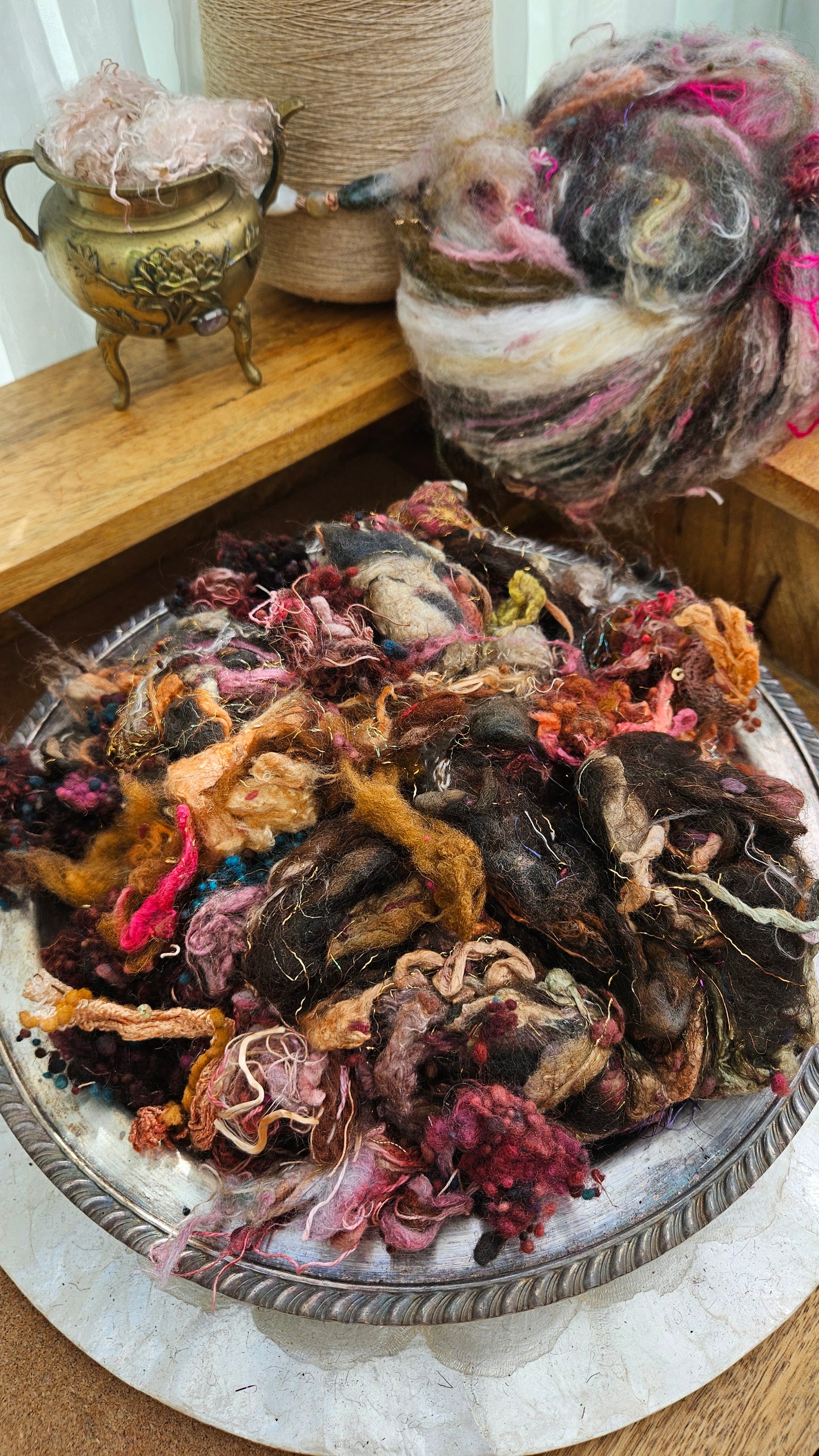 SOLAR ECLIPSE - Hand-Dyed Alpaca Bamboo Texture Blend for art yarn embellishing, texture blending, felting, mixed media, and fiber art - 4 ounces | 114 grams