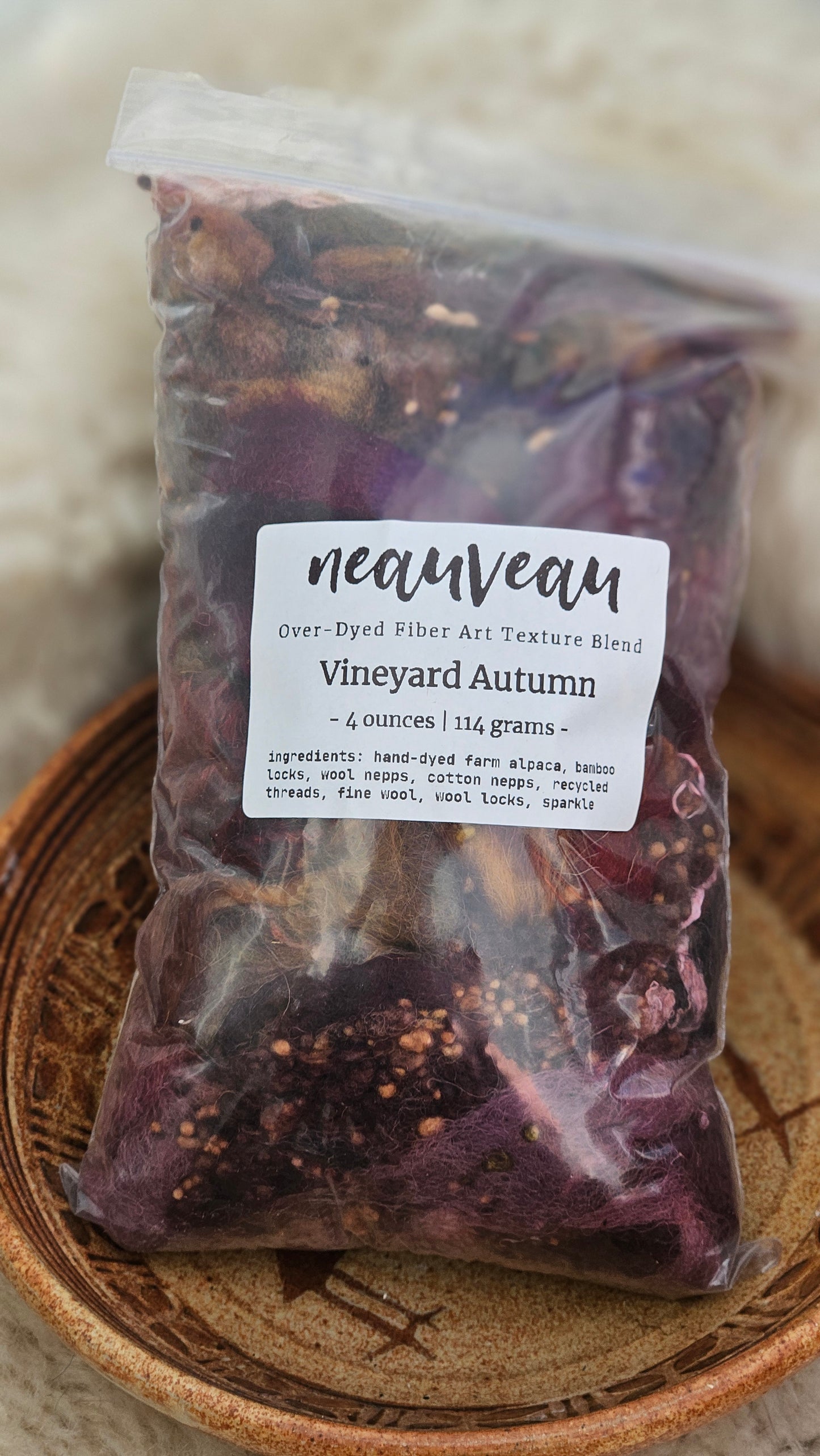 VINEYARD AUTUMN - Hand-Dyed Recycled Wool Texture Blend for art yarn embellishing, texture blending, felting, mixed media, and fiber art - 4 ounces | 114 grams