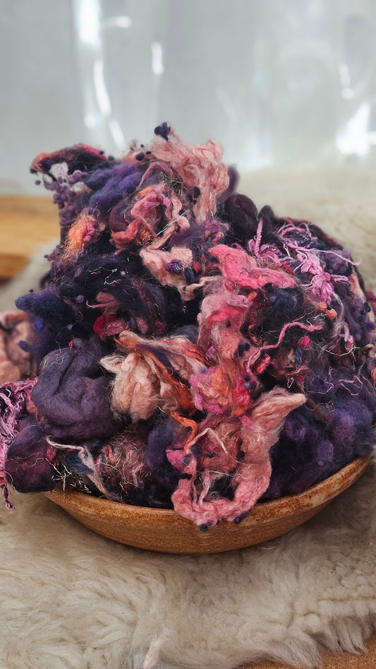 VINEYARD SUMMER - Hand-Dyed Alpaca Bamboo Texture Blend for art yarn embellishing, texture blending, felting, mixed media, and fiber art - 4 ounces | 114 grams