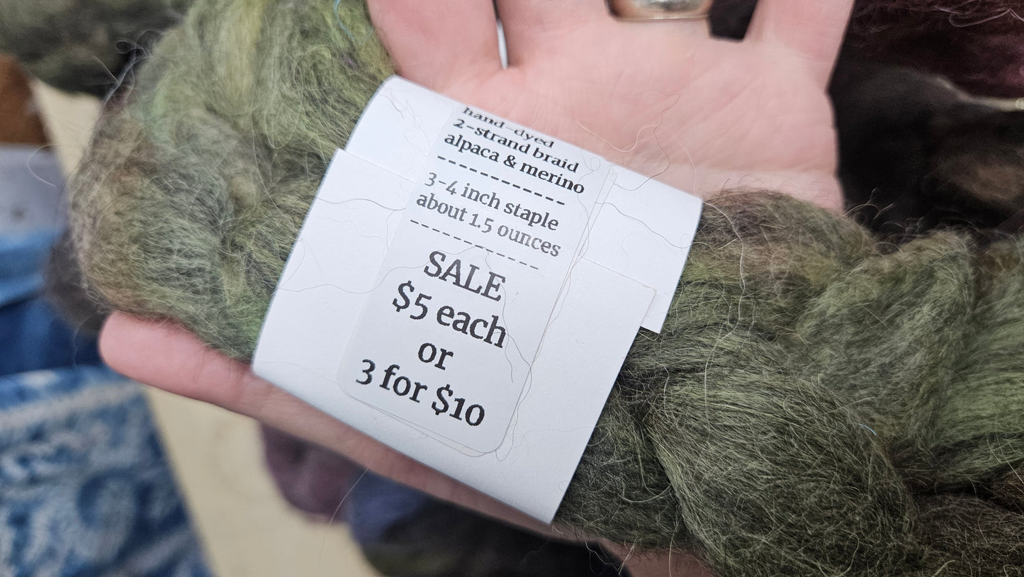 21 braids of hand dyed wool alpaca (2 pound lot)