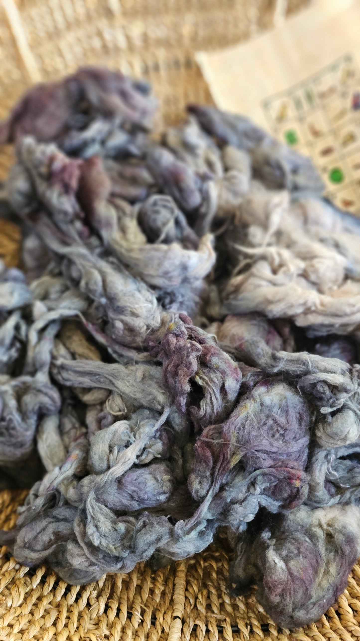 AHMOSE Hand-Dyed Organic Extra Fine Cotton Noil for fiber art, texture blending, and papermaking - 1 ounce | 28 grams