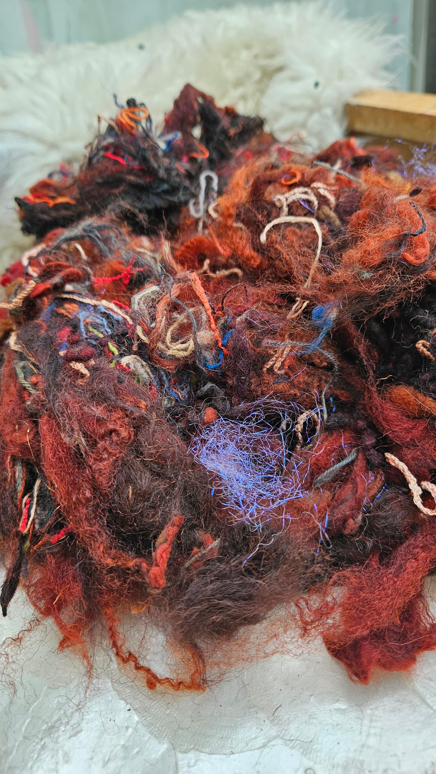 EMBER DAYS - Hand-Dyed Alpaca Bamboo Texture Blend for art yarn embellishing, texture blending, felting, mixed media, and fiber art - 4 ounces | 114 grams