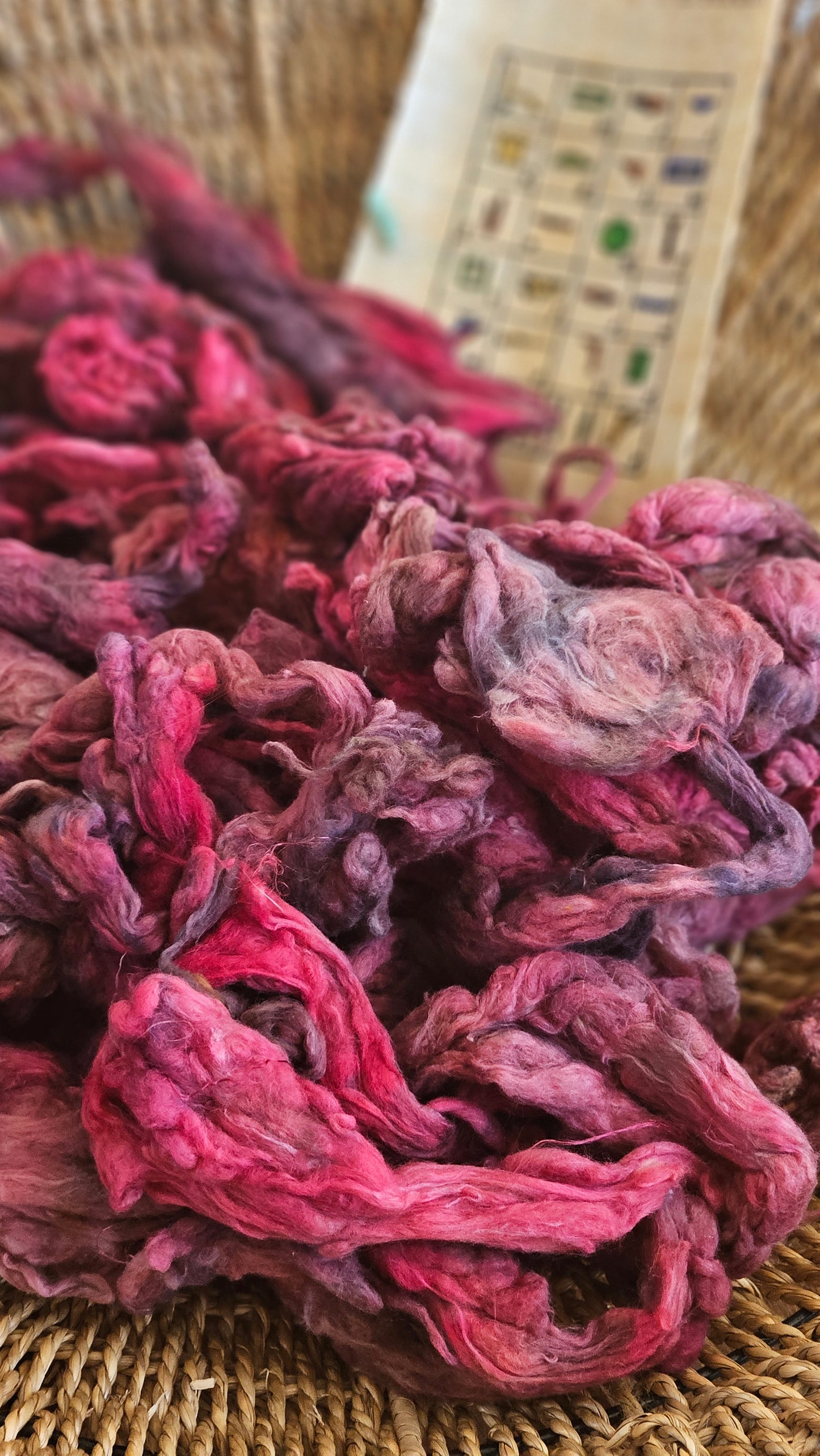 BASTET Hand-Dyed Organic Extra Fine Cotton Noil for fiber art, texture blending, and papermaking - 1 ounce | 28 grams