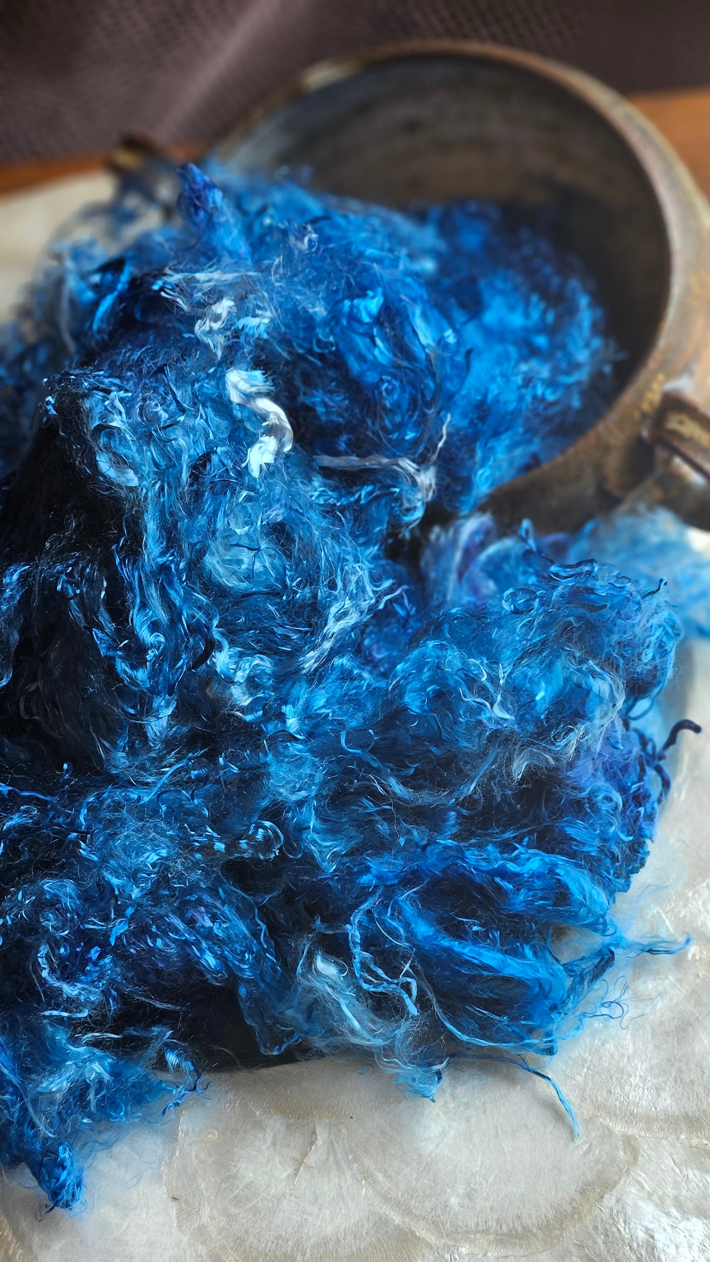 AZURITE - hand-dyed eucalyptus crimp faux-silk for art yarn embellishing, fiber blending, felting, and papermaking - 2 oz | 57 g