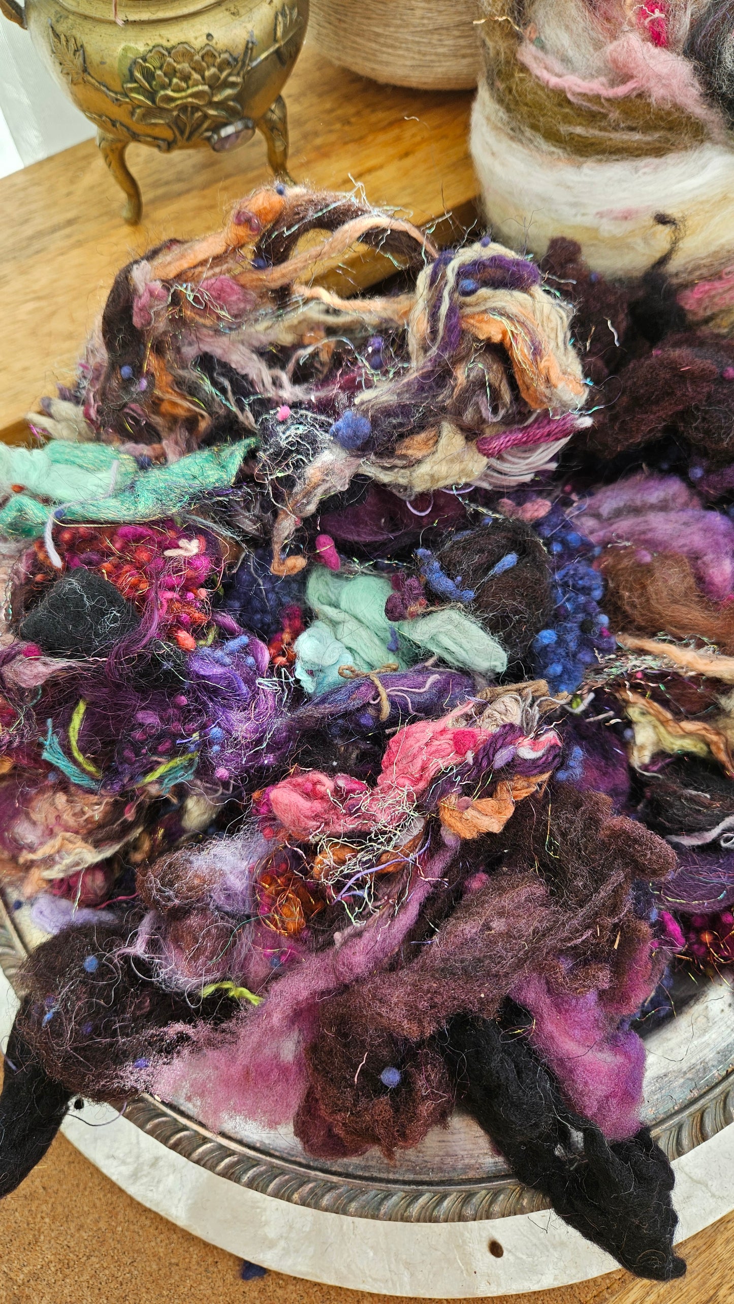 AURORA SKIES - Hand-Dyed Alpaca Bamboo Texture Blend for art yarn embellishing, texture blending, felting, mixed media, and fiber art - 4 ounces | 114 grams