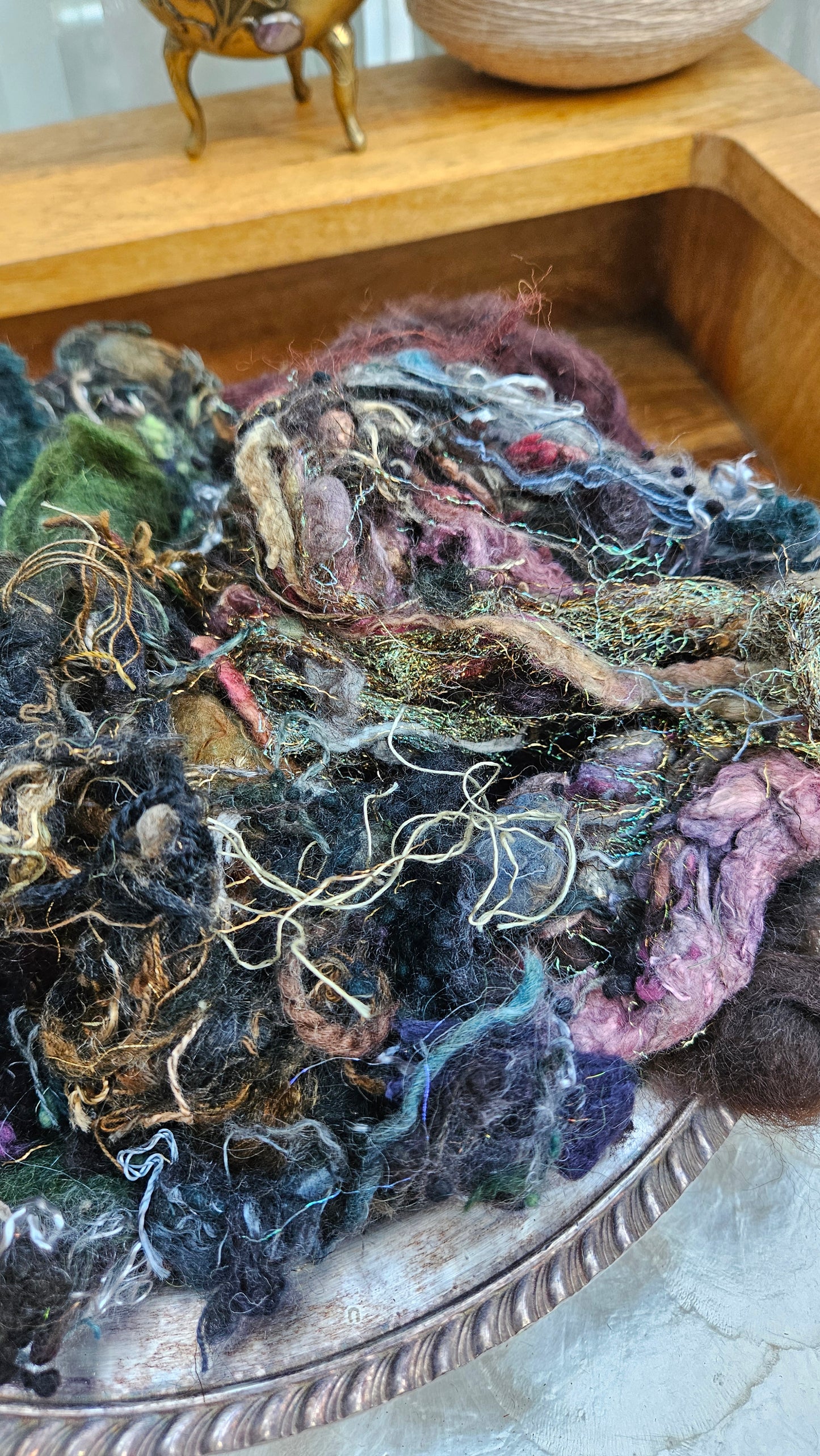 EQUINOX GARDEN - Hand-Dyed Recycled Fiber Texture Blend for art yarn embellishing, texture blending, felting, mixed media, and fiber art - 4 ounces | 114 grams