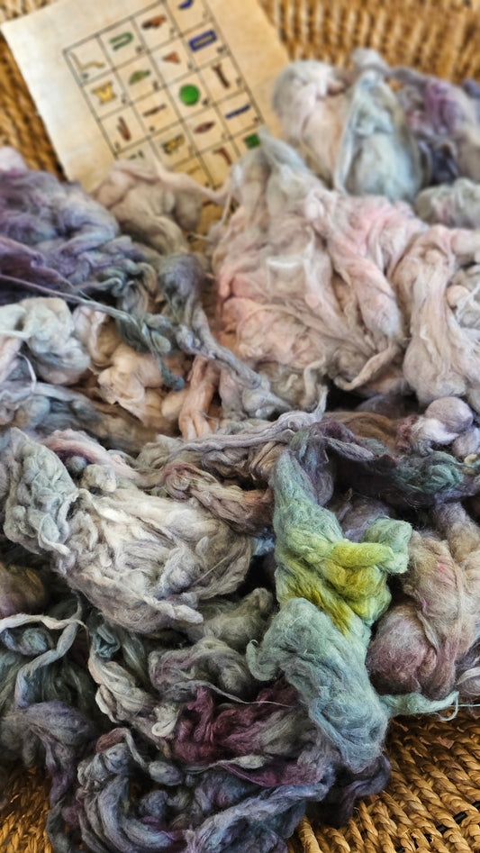 THOTH Hand-Dyed Organic Extra Fine Cotton Noil for fiber art, texture blending, and papermaking - 1 ounce | 28 grams