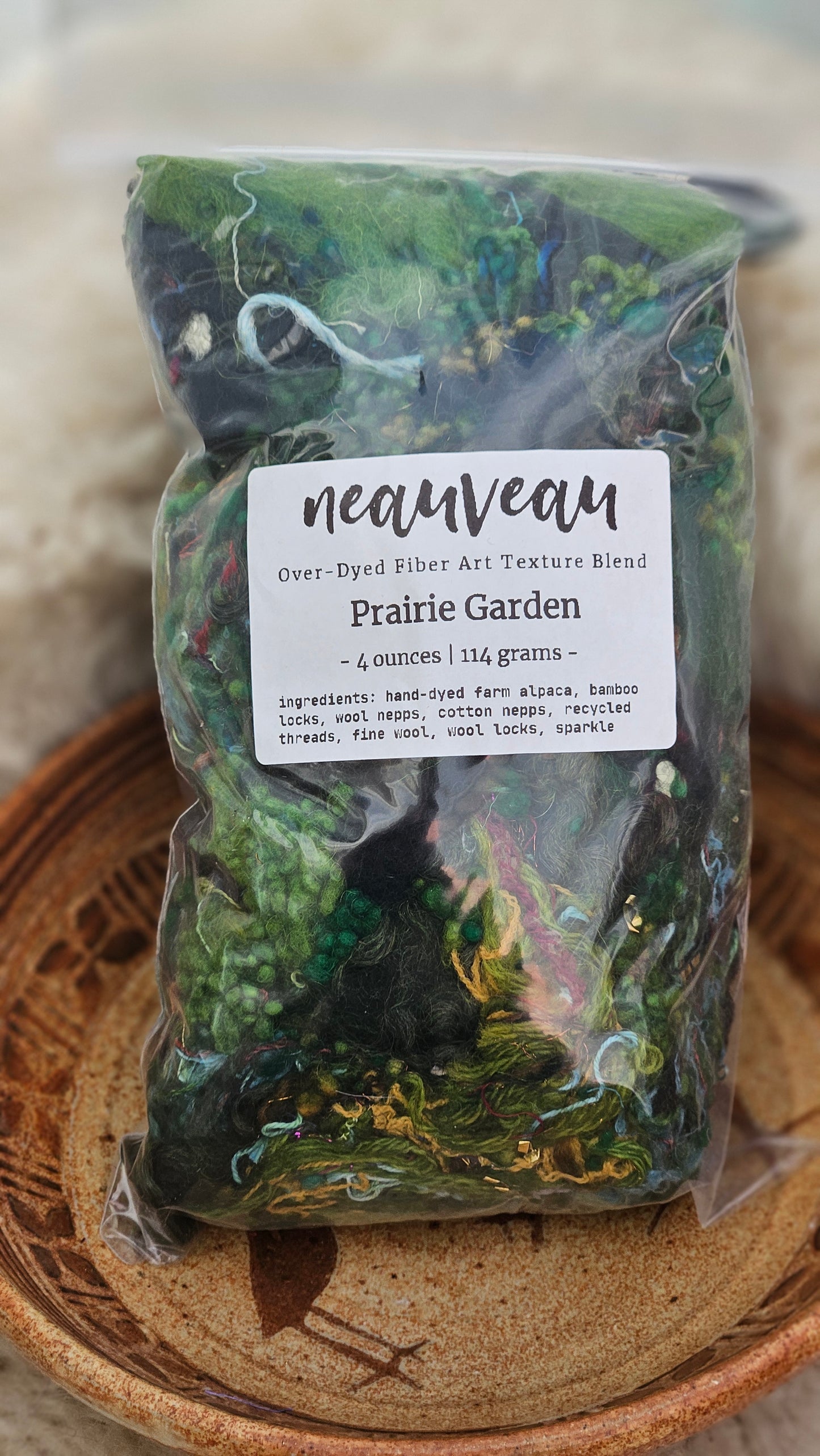PRAIRIE GARDEN - Hand-Dyed Recycled Wool Texture Blend for art yarn embellishing, texture blending, felting, mixed media, and fiber art - 4 ounces | 114 grams