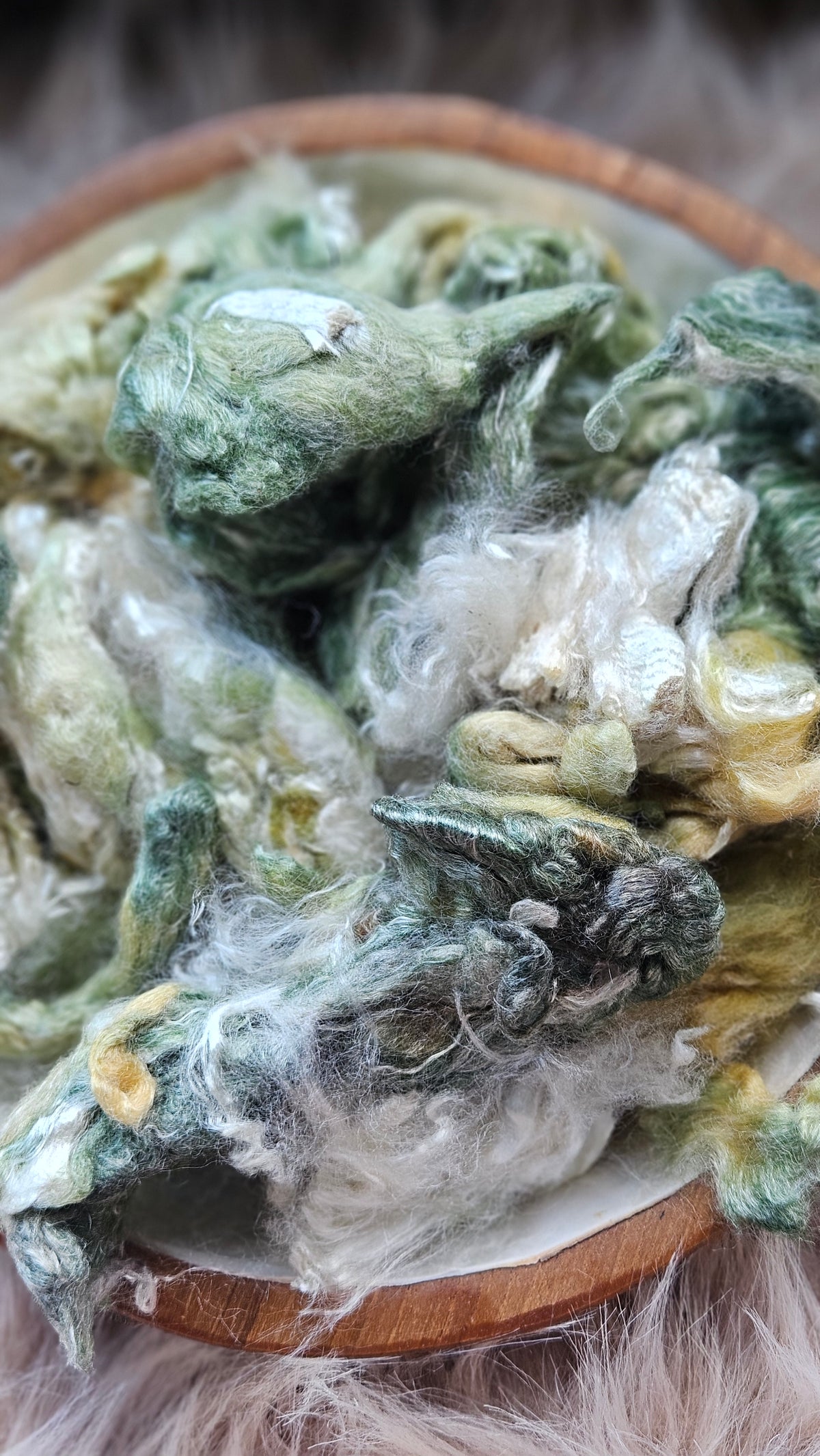 Pistachio - hand-dyed fine wool and silky bamboo mill ends - 5 oz |  142 g
