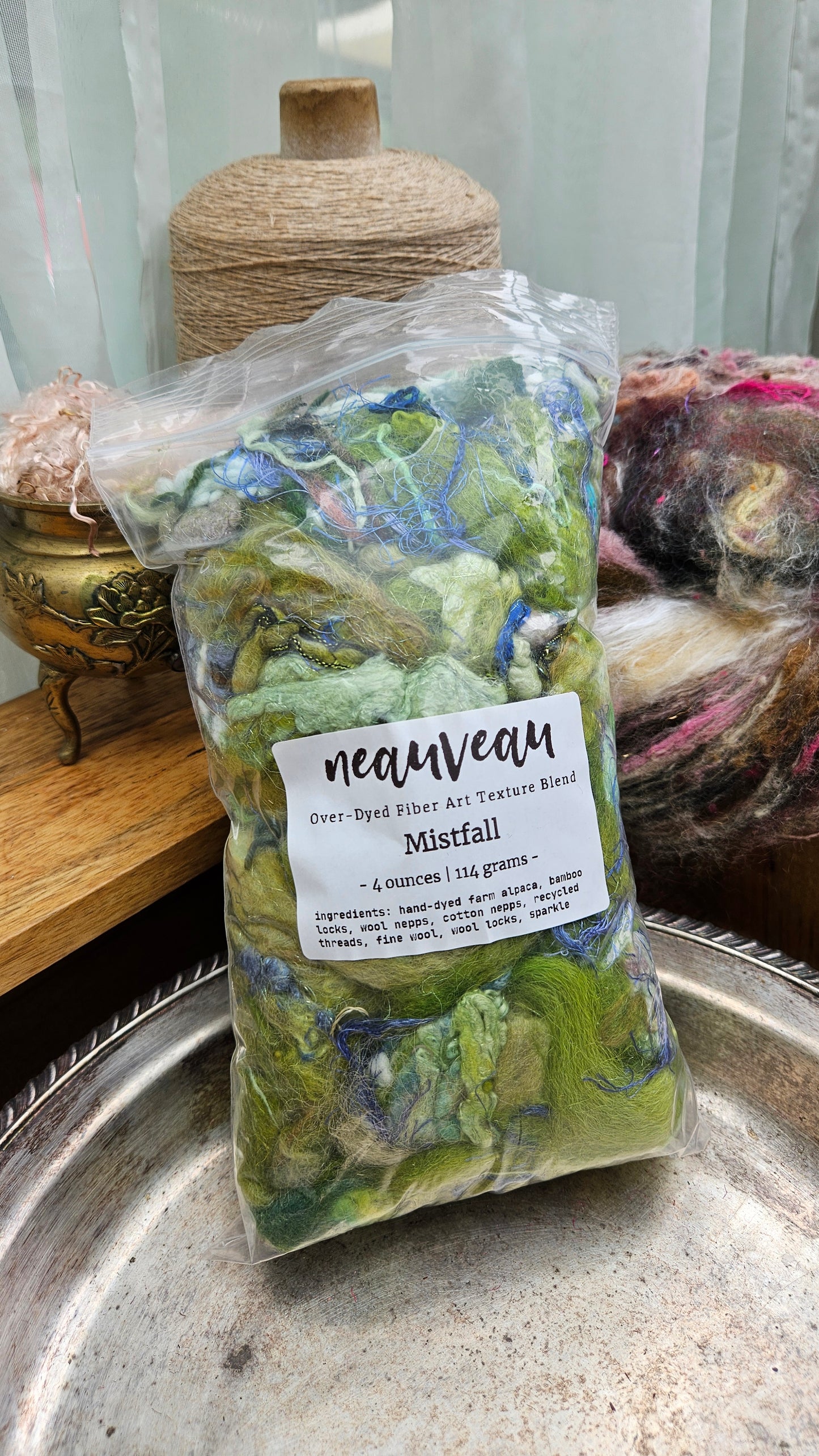 MISTFALL - Hand-Dyed Texture Blend for art yarn embellishing, texture blending, felting, mixed media, and fiber art - 4 ounces | 114 grams