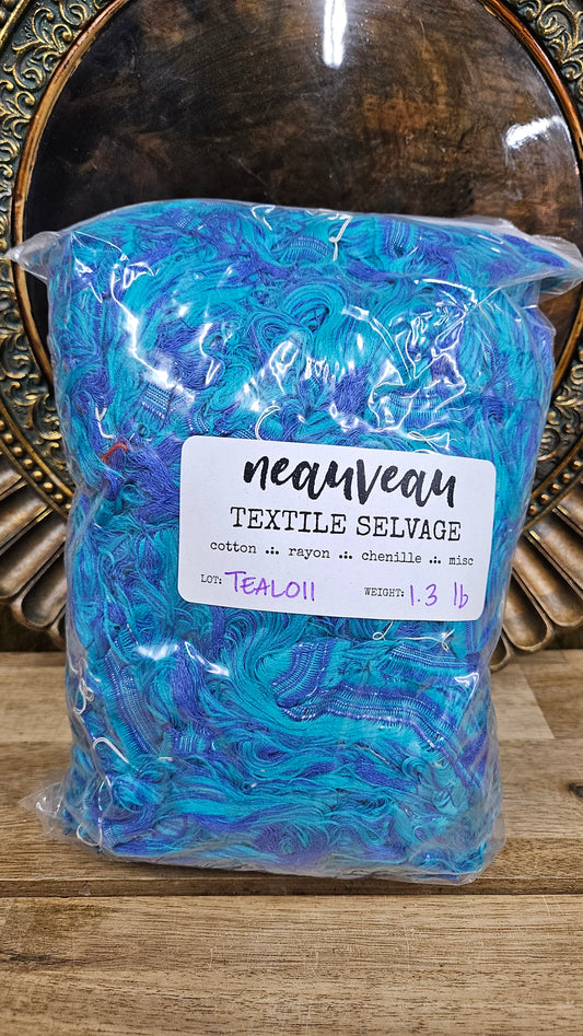 TROPICAL OCEANS - shaggy fringe ribbon for tapestry weaving and fiber art - TEAL011 (1.3 lb)
