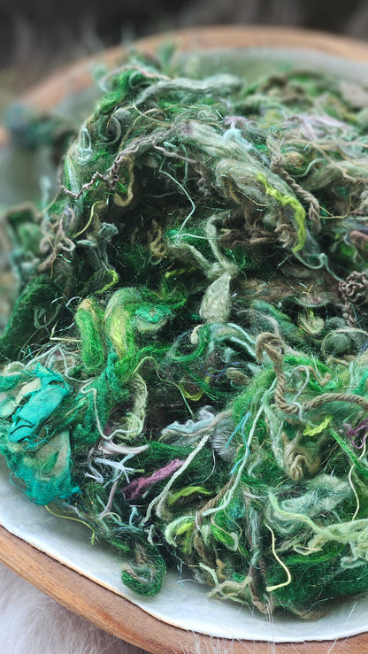 Cosmic Jade - thread embellishment blend for carding & art yarn spinning - 4 ounces | 113 grams