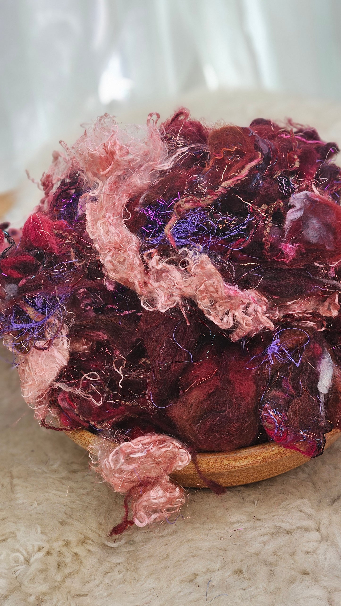 CRANBERRY BOG - Hand-Dyed Alpaca Bamboo Texture Blend for art yarn embellishing, texture blending, felting, mixed media, and fiber art - 4 ounces | 114 grams