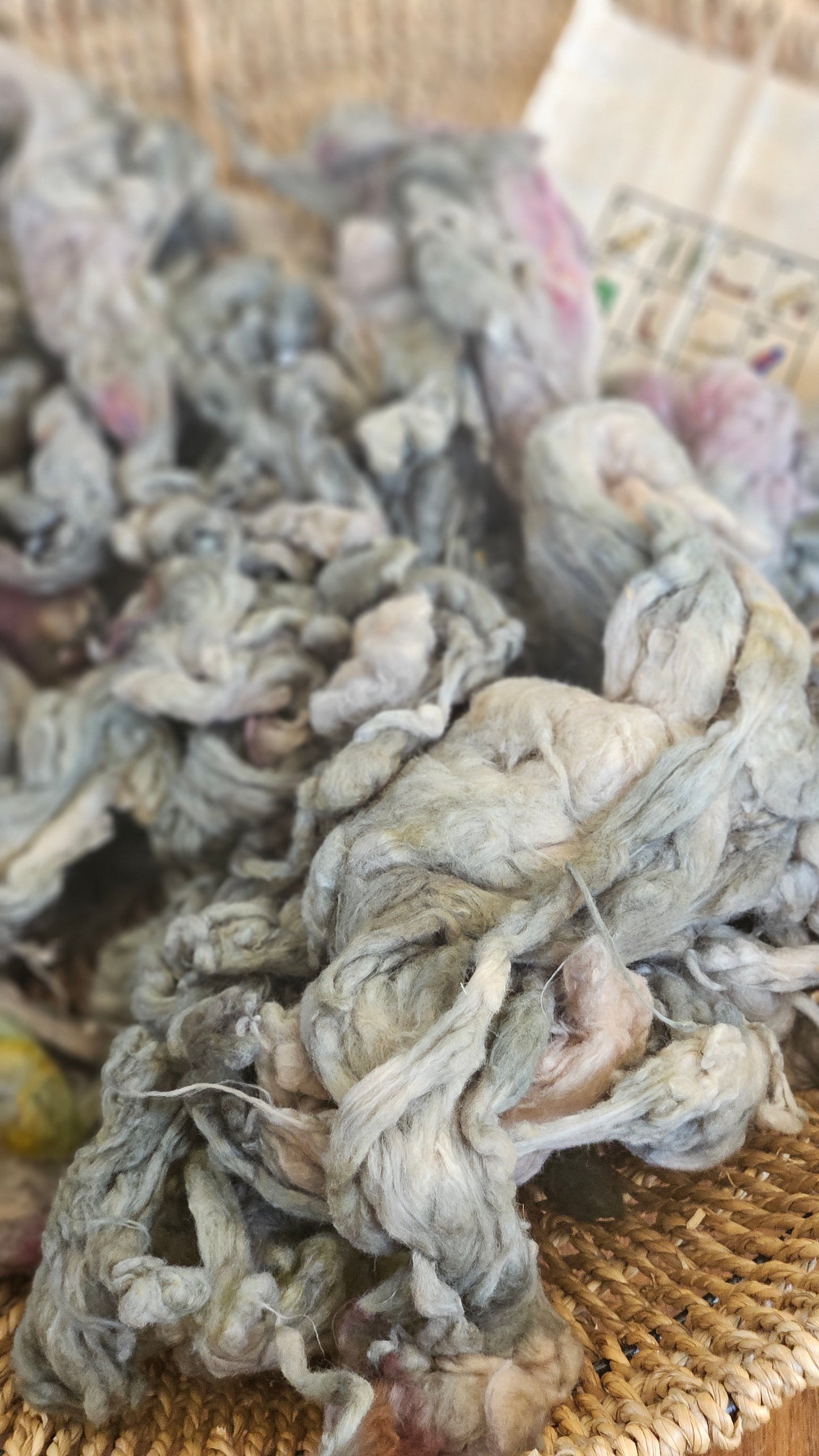 KHUFU Hand-Dyed Organic Extra Fine Cotton Noil for fiber art, texture blending, and papermaking - 1 ounce | 28 grams
