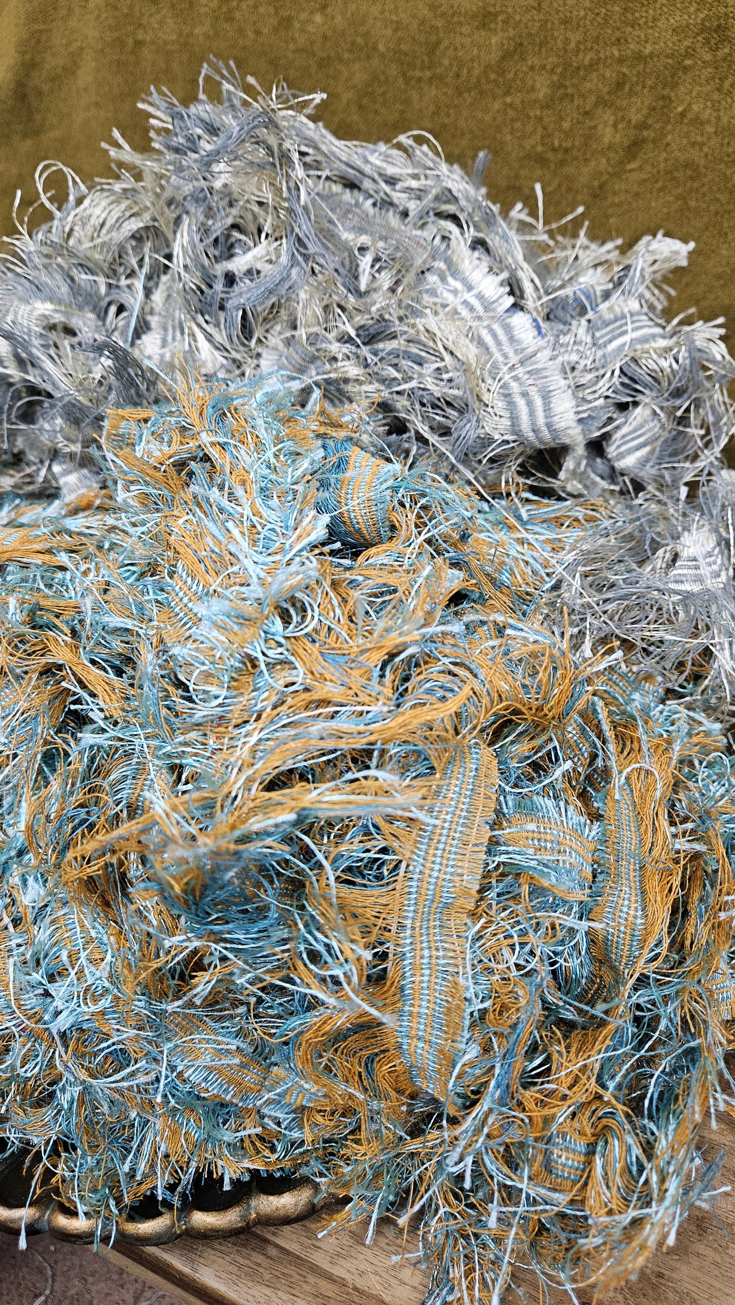 SHIMMER FOG - shaggy fringe ribbon for tapestry weaving and fiber art - 5 POUNDS