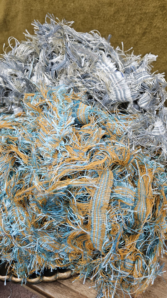 SHIMMER FOG - shaggy fringe ribbon for tapestry weaving and fiber art - 5 POUNDS