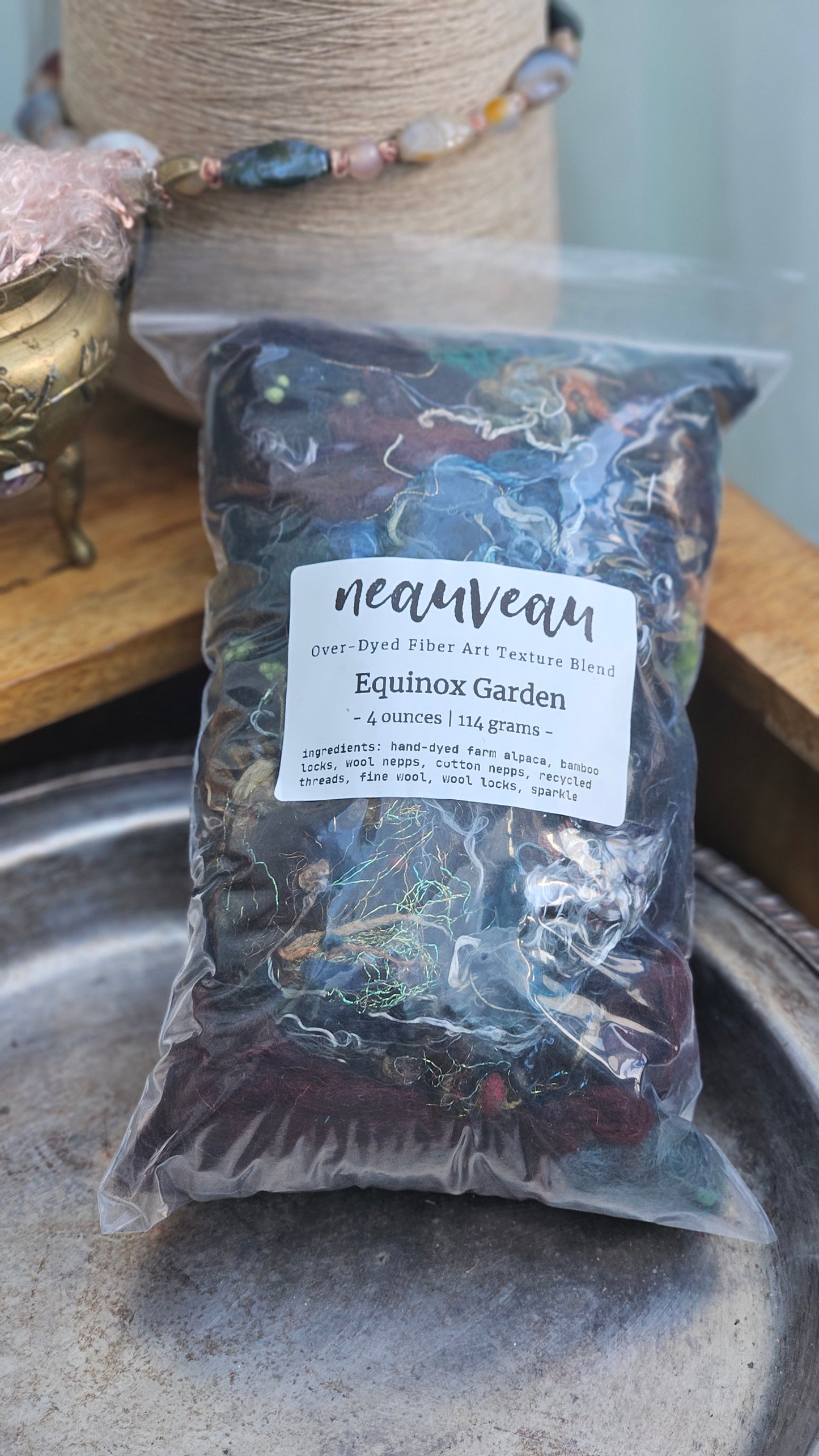 EQUINOX GARDEN - Hand-Dyed Recycled Fiber Texture Blend for art yarn embellishing, texture blending, felting, mixed media, and fiber art - 4 ounces | 114 grams