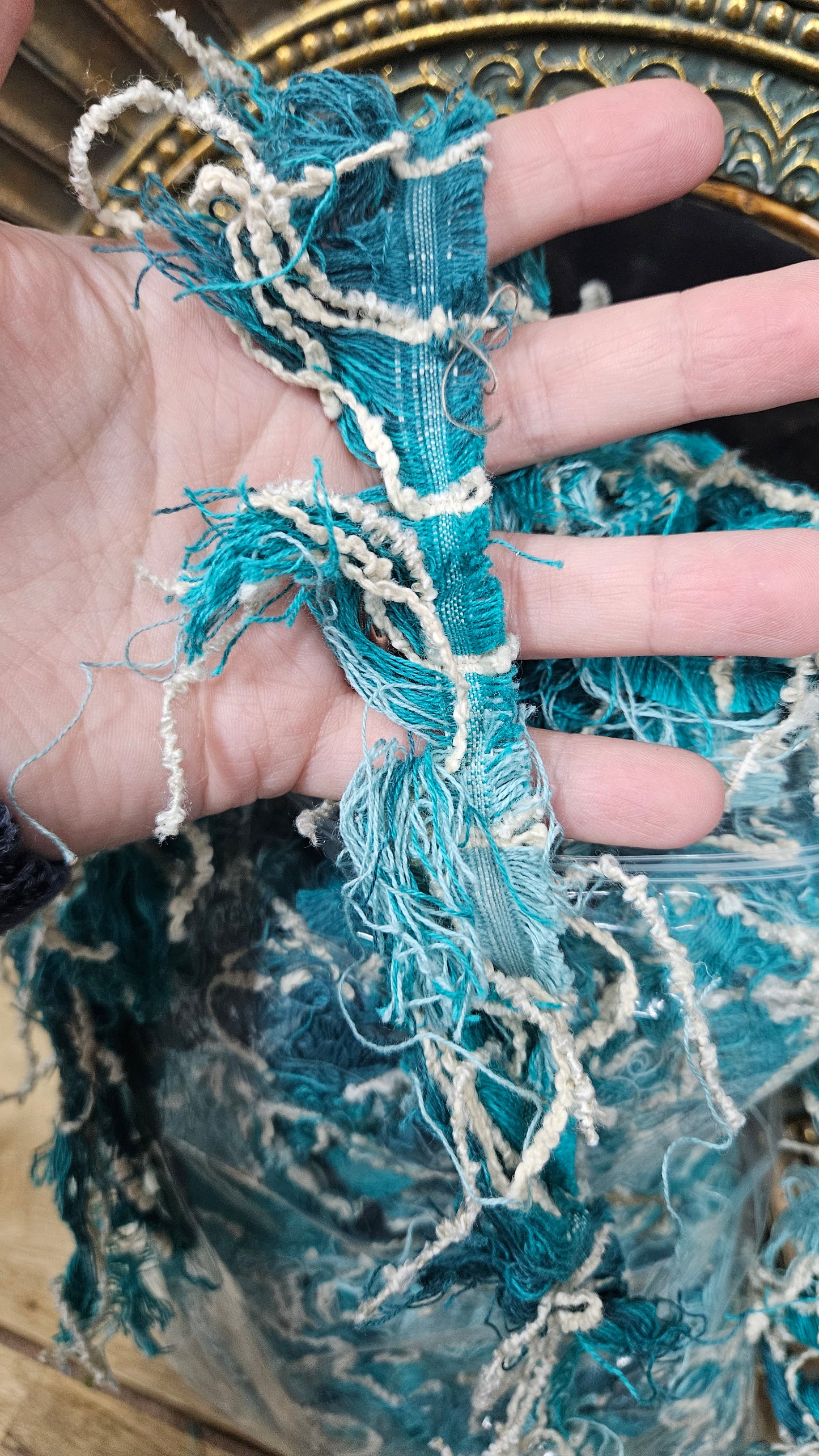 CORAL REEF - shaggy fringe ribbon for tapestry weaving and fiber art - TURQ0102 (.8 lb)