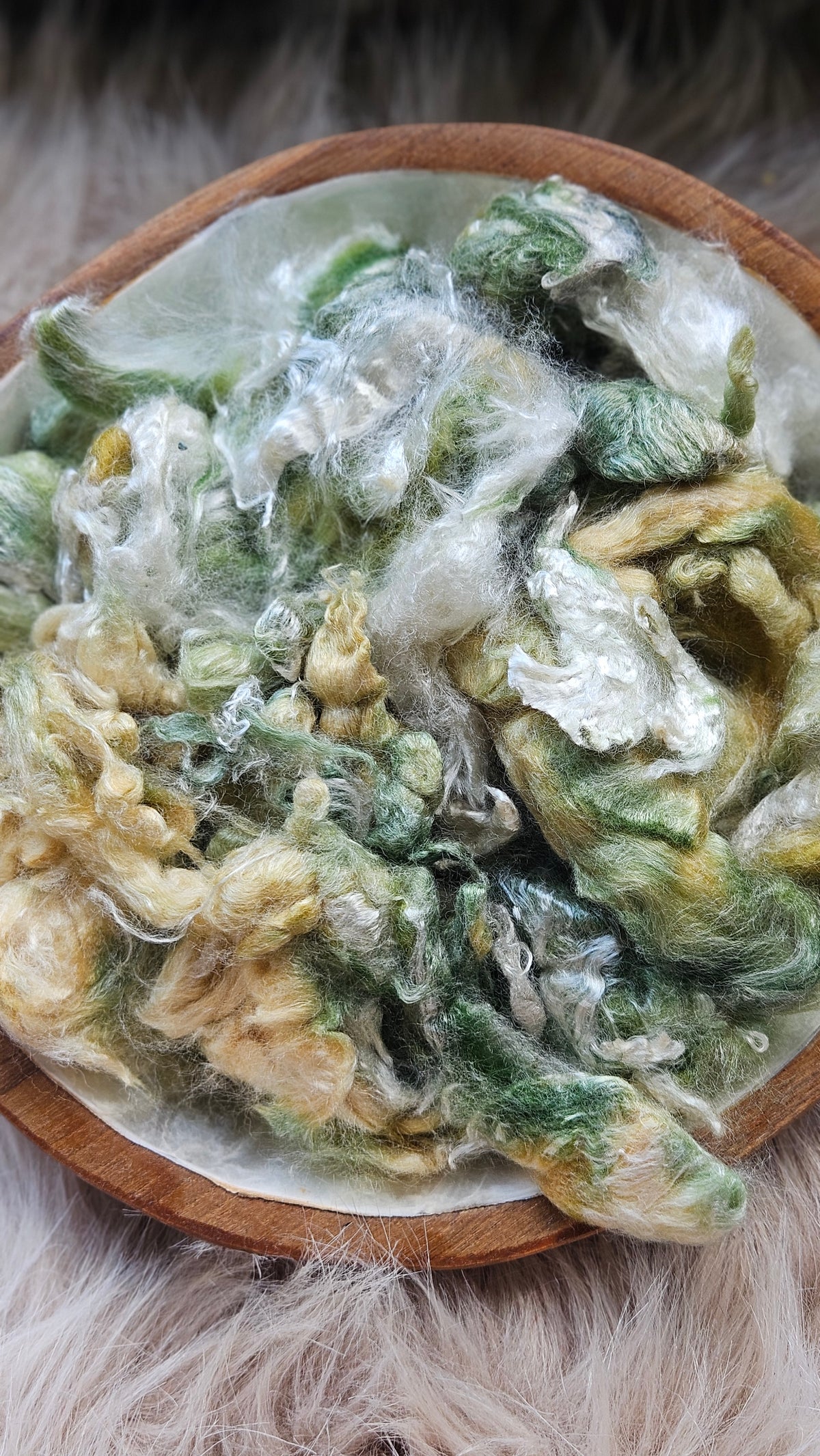 Pistachio - hand-dyed fine wool and silky bamboo mill ends - 5 oz |  142 g