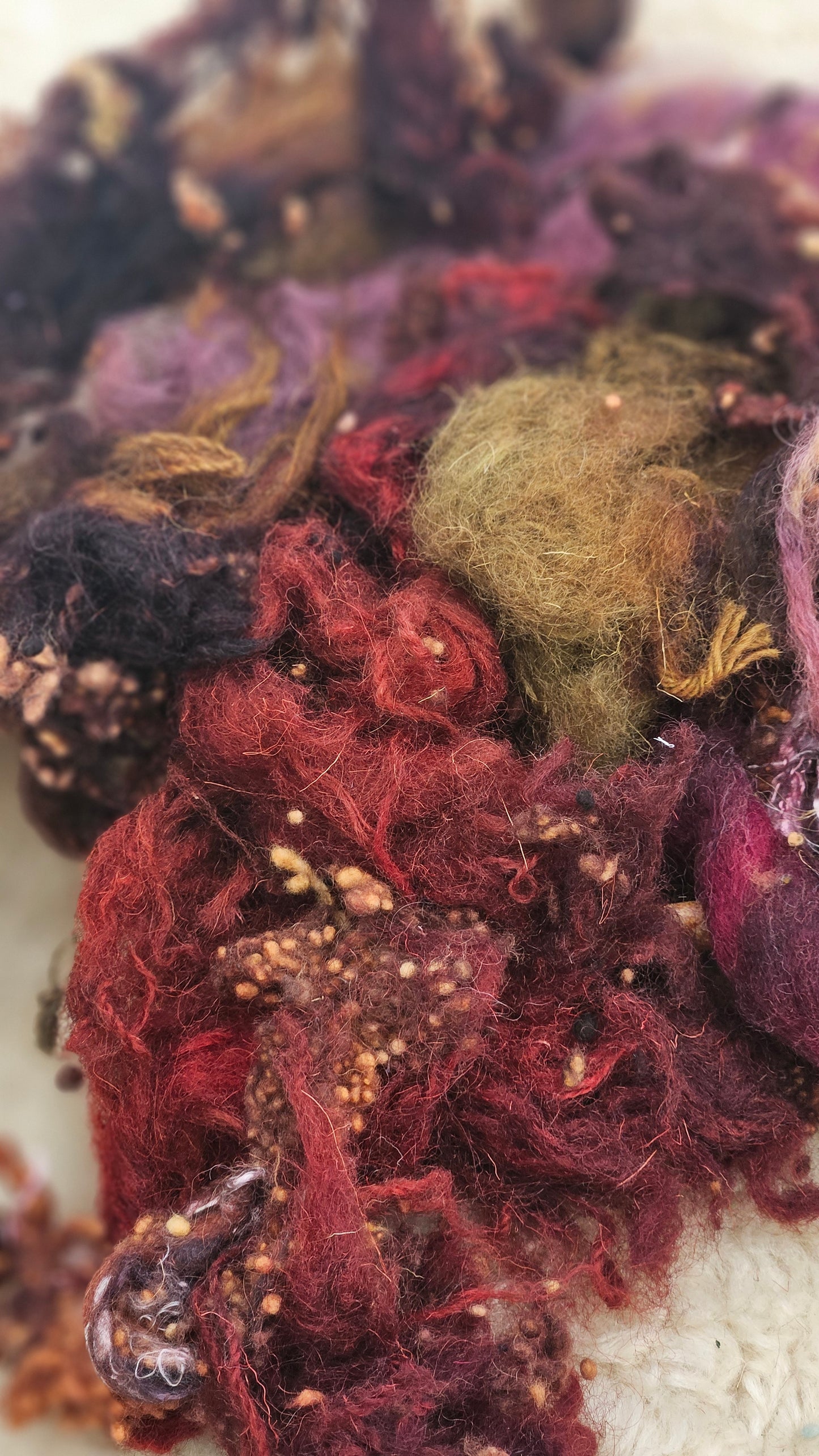 VINEYARD AUTUMN - Hand-Dyed Recycled Wool Texture Blend for art yarn embellishing, texture blending, felting, mixed media, and fiber art - 4 ounces | 114 grams