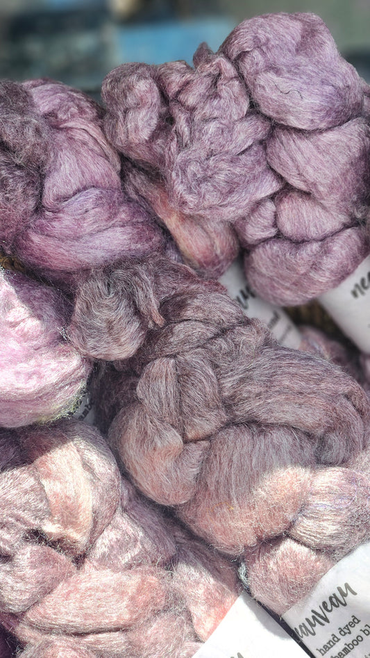 Mulberry Pearl - wool bamboo roving for felting and blending - 2 ounces | 57 grams