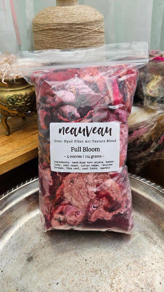 FULL BLOOM - Hand-Dyed Alpaca Bamboo Texture Blend for art yarn embellishing, texture blending, felting, mixed media, and fiber art - 4 ounces | 114 grams