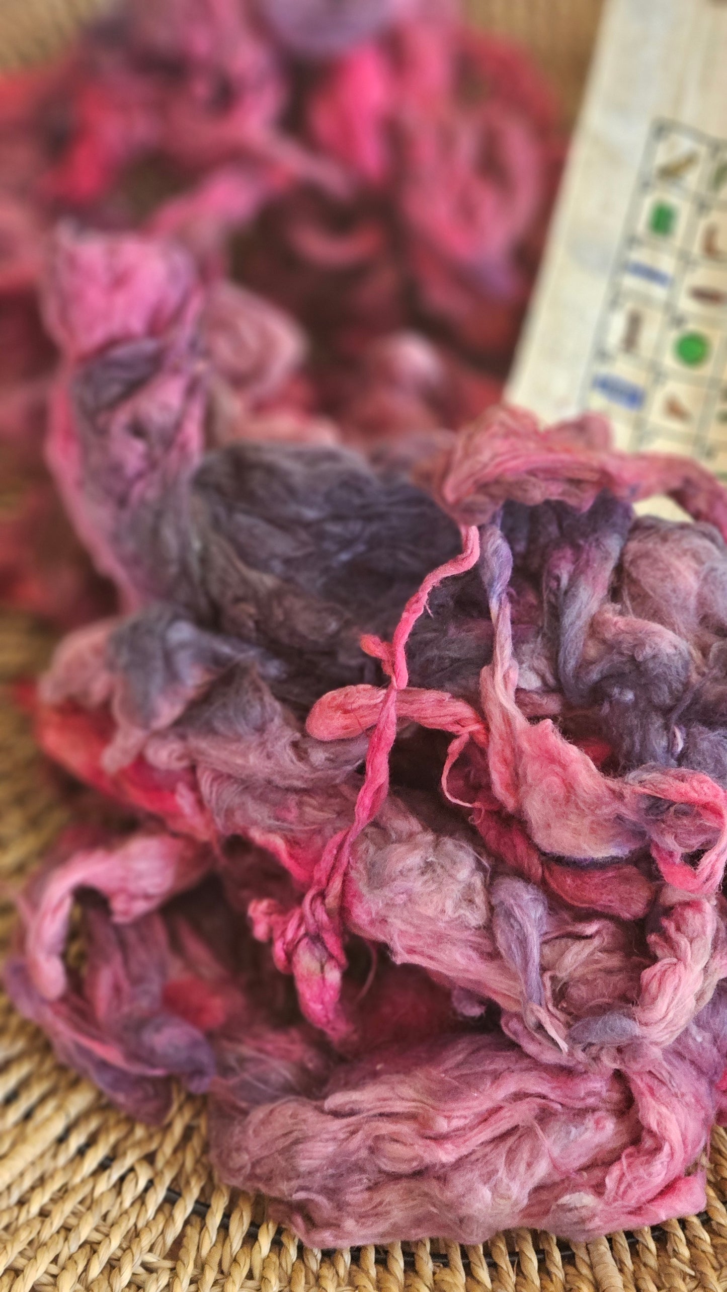 BASTET Hand-Dyed Organic Extra Fine Cotton Noil for fiber art, texture blending, and papermaking - 1 ounce | 28 grams