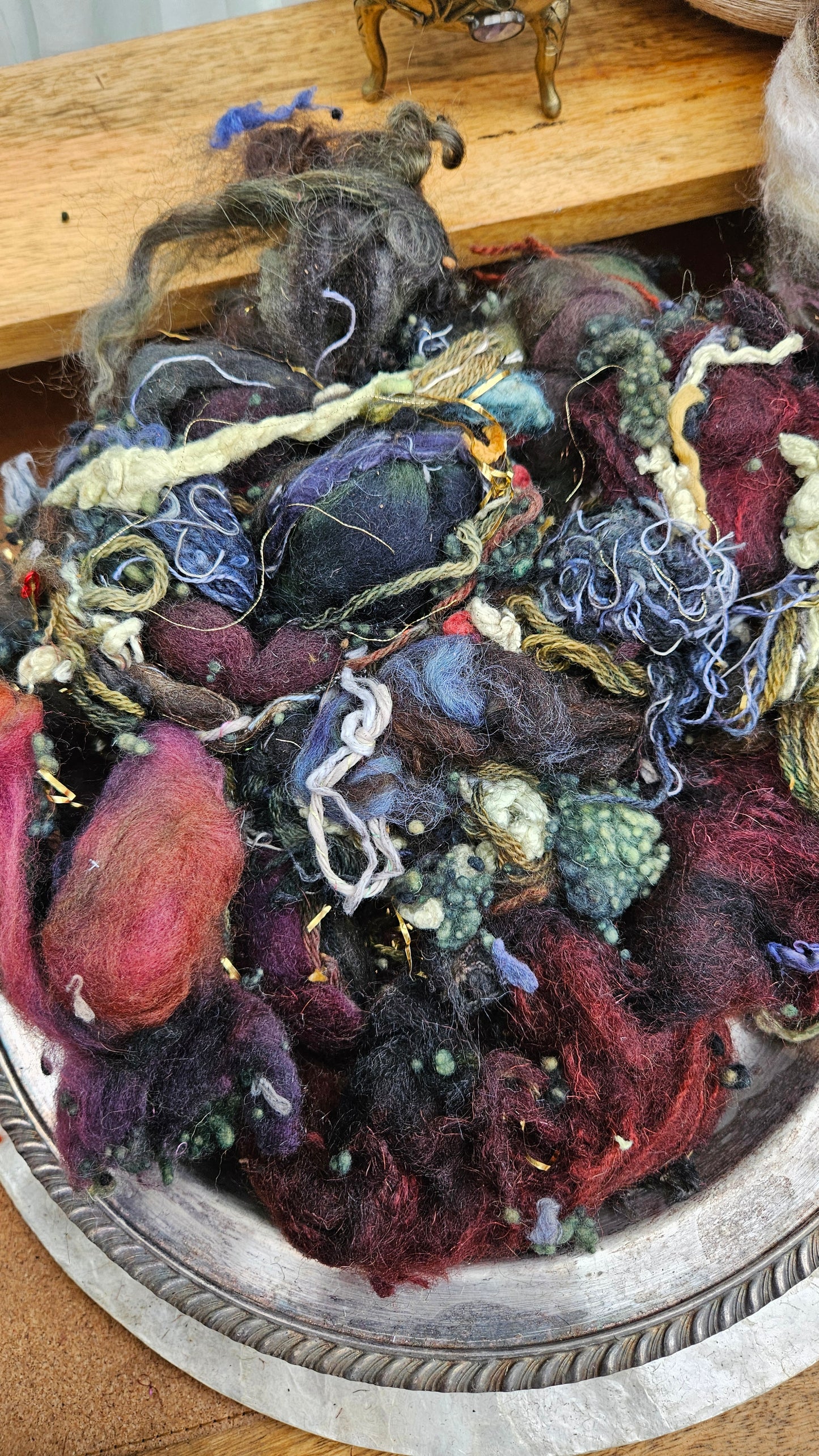 LUNAR ECLIPSE - Hand-Dyed Alpaca Bamboo Texture Blend for art yarn embellishing, texture blending, felting, mixed media, and fiber art - 4 ounces | 114 grams