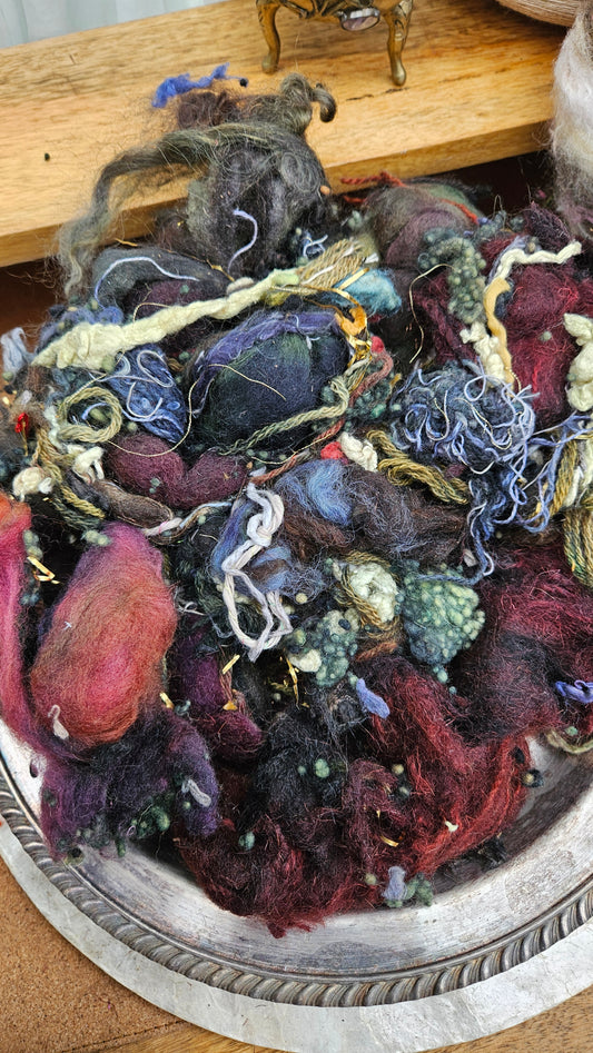 LUNAR ECLIPSE - Hand-Dyed Alpaca Bamboo Texture Blend for art yarn embellishing, texture blending, felting, mixed media, and fiber art - 4 ounces | 114 grams