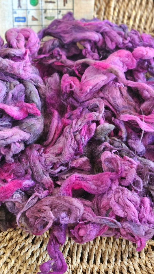 HATHOR Hand-Dyed Organic Extra Fine Cotton Noil for fiber art, texture blending, and papermaking - 1 ounce | 28 grams