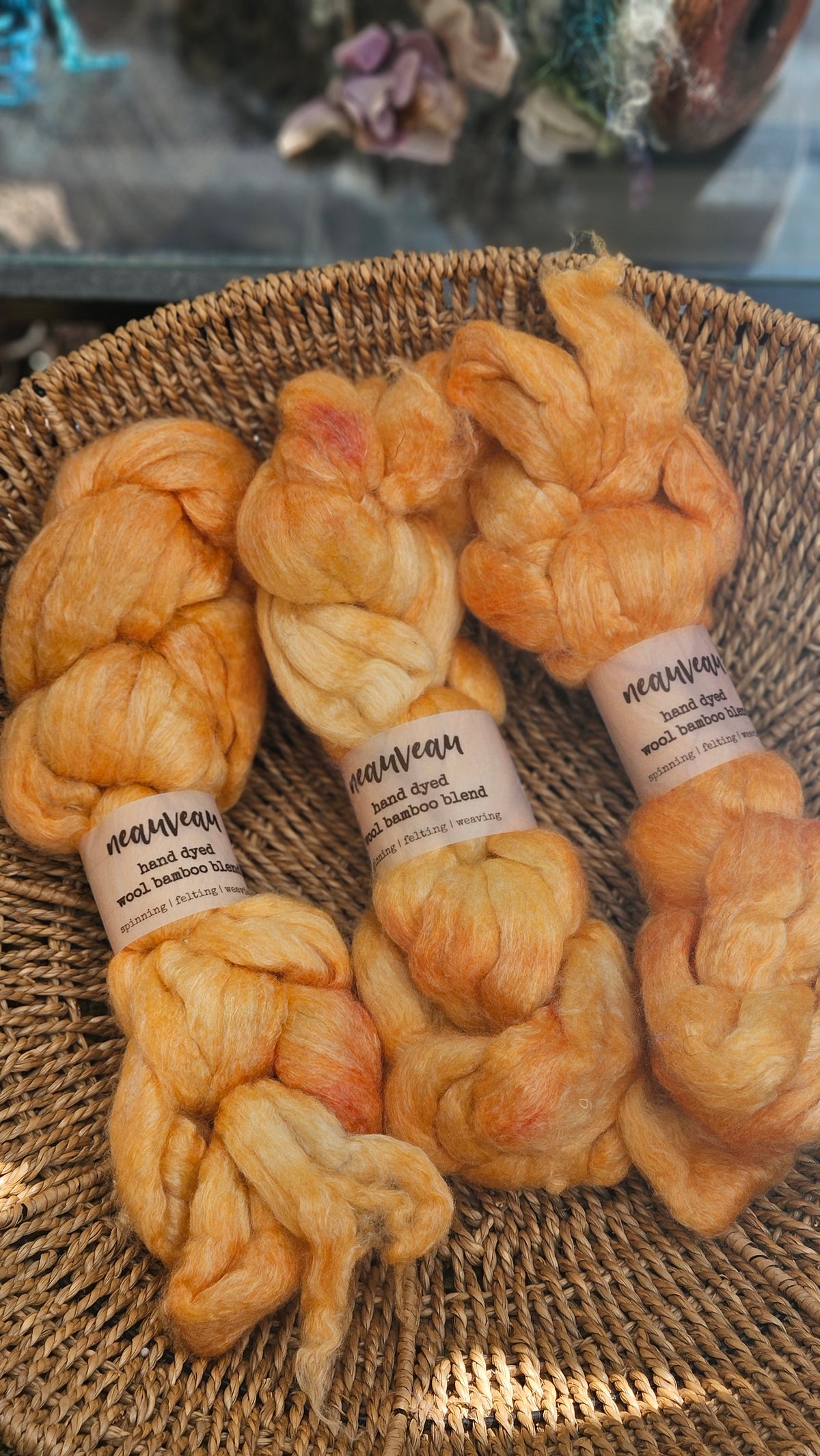 Tangerine Pearl - wool bamboo roving for felting and blending - 2 ounces | 57 grams