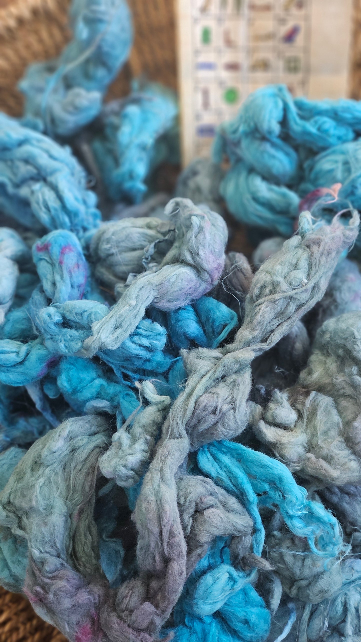 NEPHTHYS Hand-Dyed Organic Extra Fine Cotton Noil for fiber art, texture blending, and papermaking - 1 ounce | 28 grams